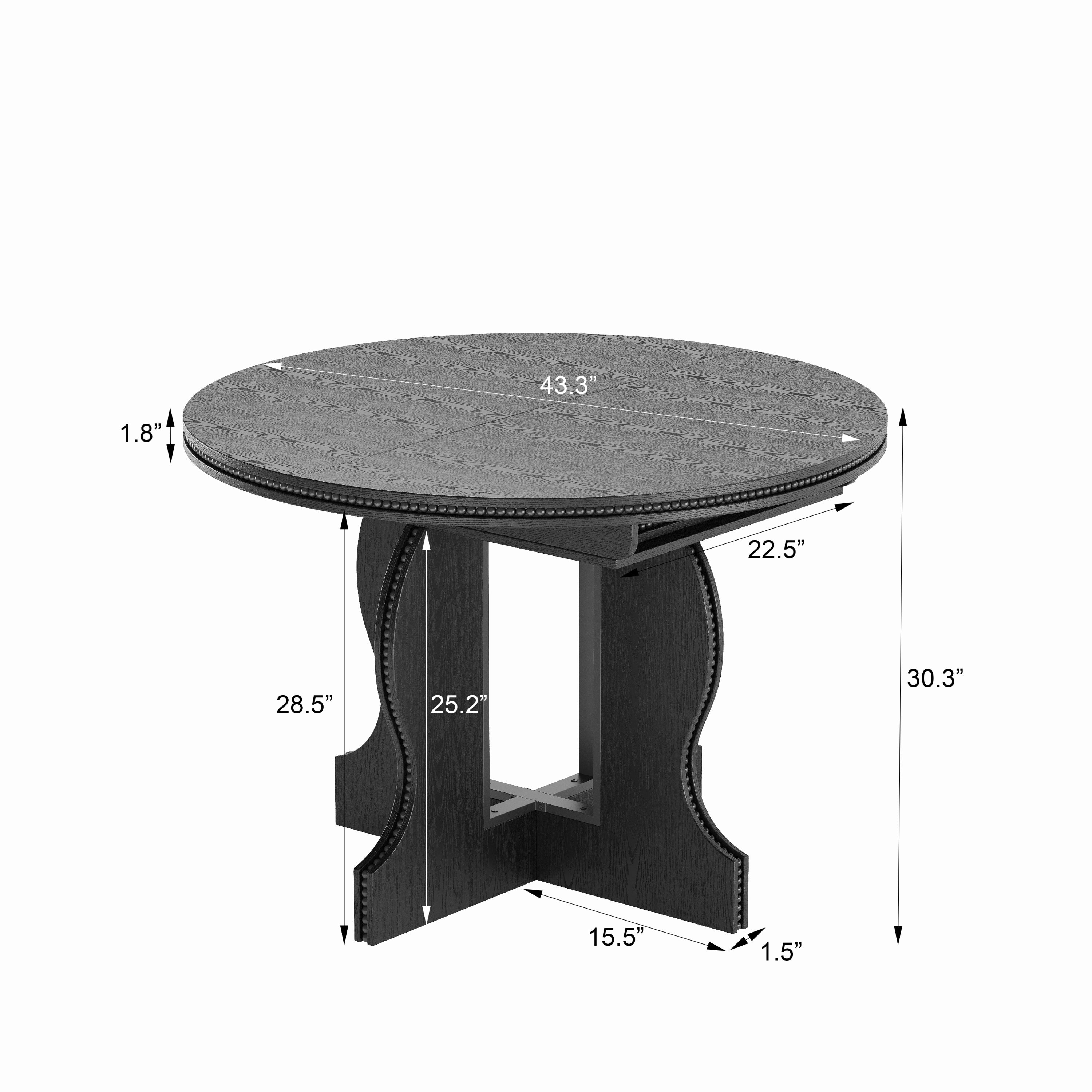 Dimension diagram of the round table showing 43.3 inch diameter and 30.3 inch height