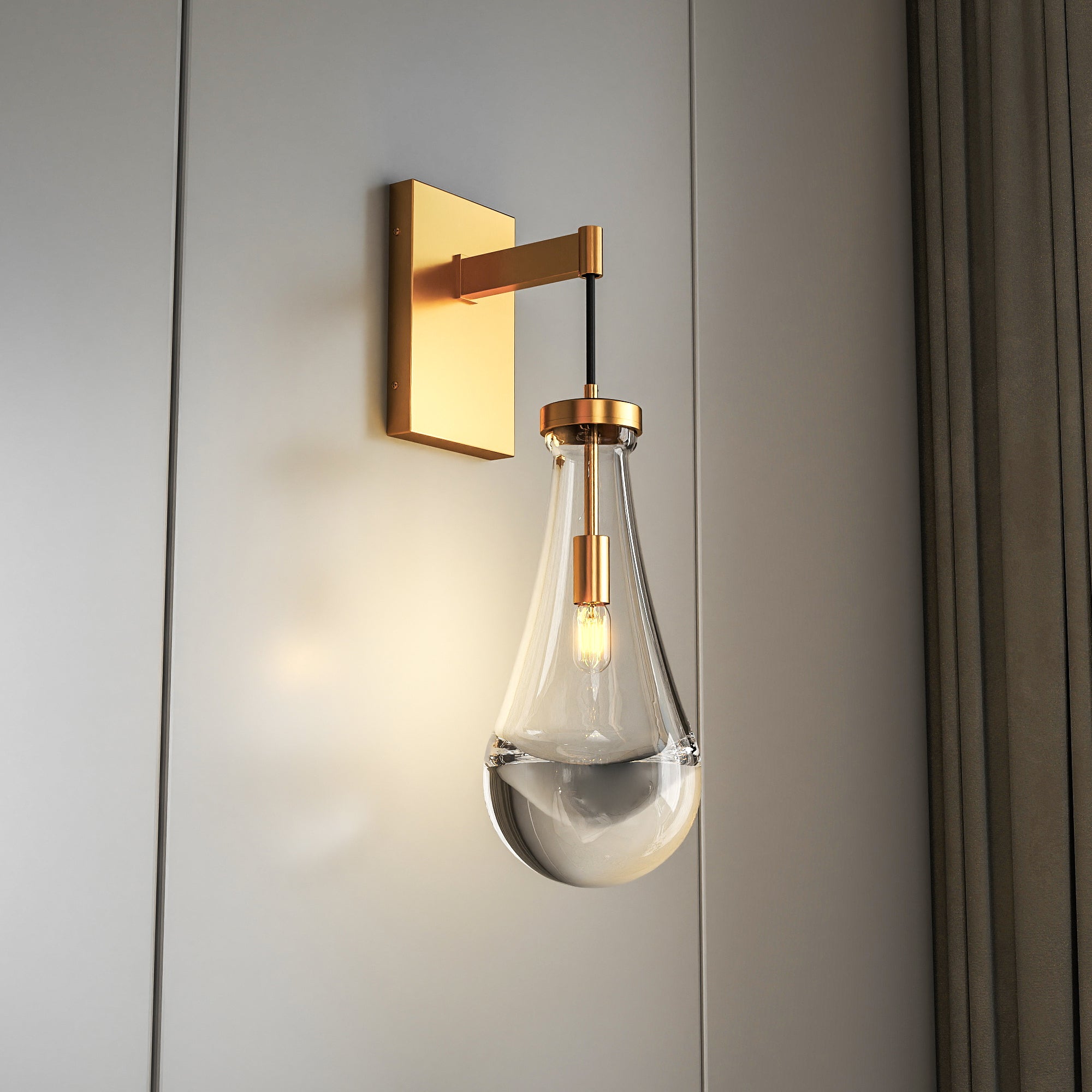 Wall Sconce, Dimmable Glass Shade, Gold Finish