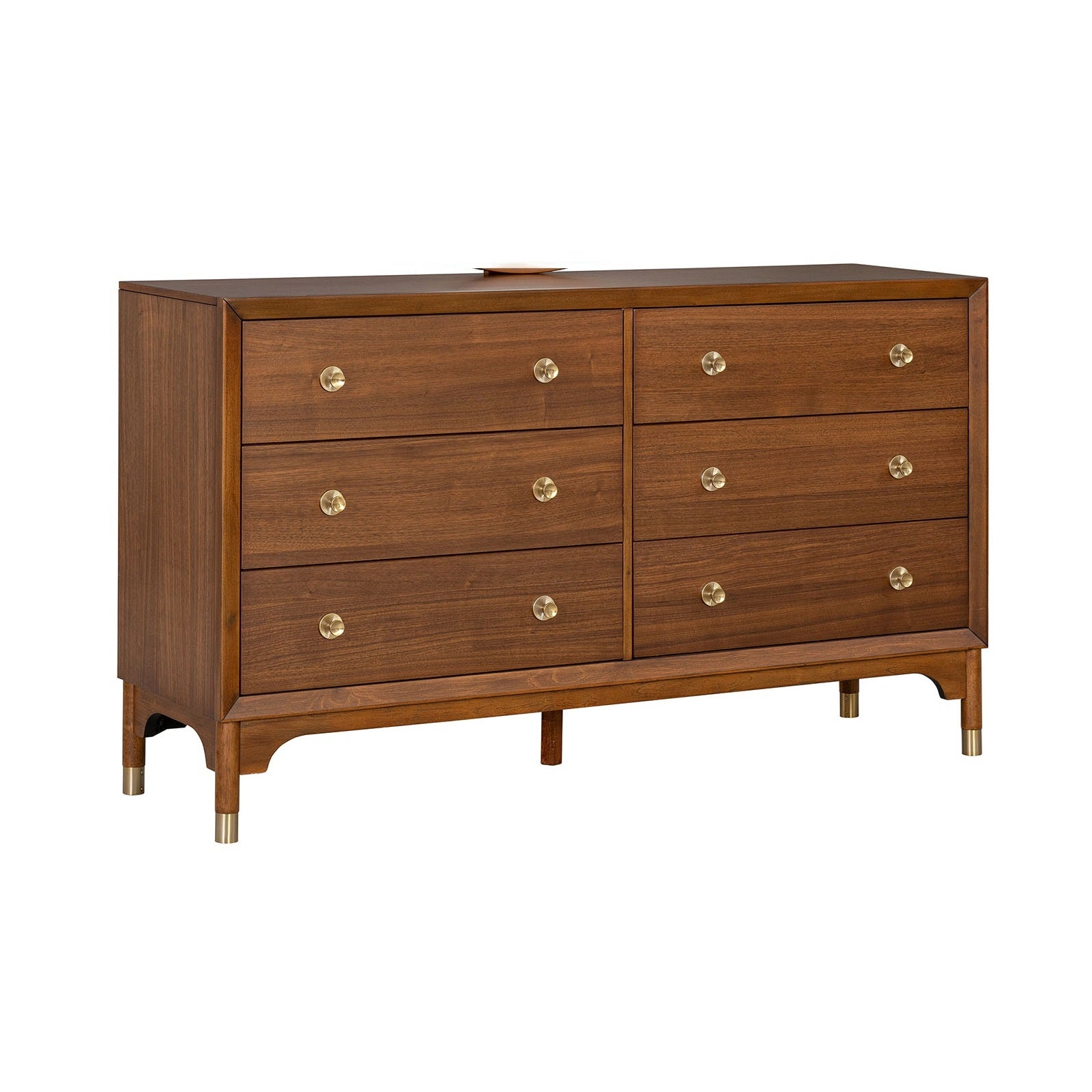 Walnut 6-Drawer Dresser, 62 in Wide Mid-Century Style