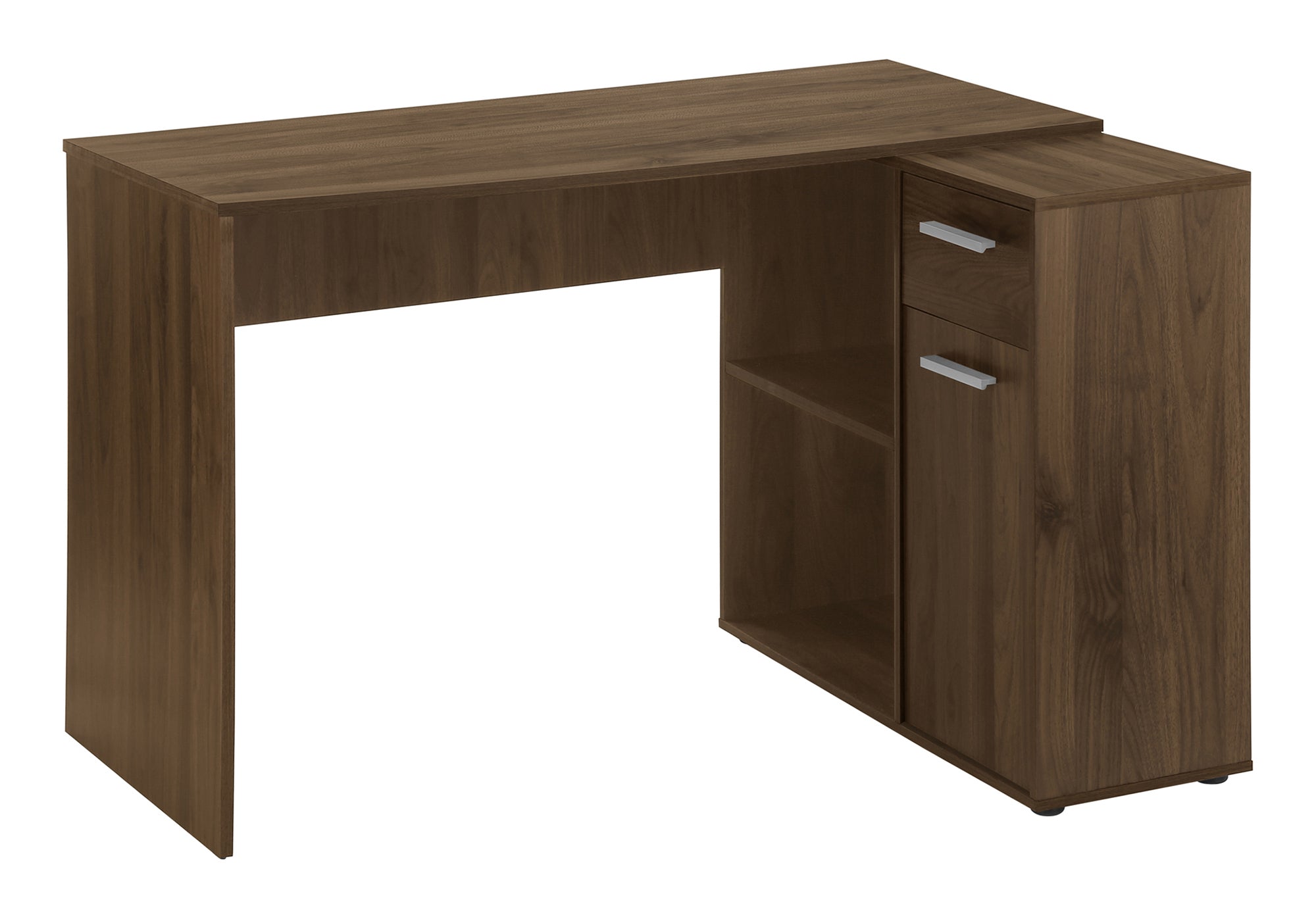 L-Shaped Contemporary Computer Desk, Workstation, 46 in, Walnut