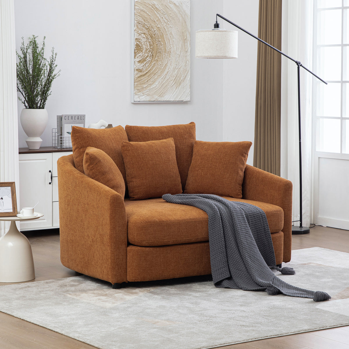 Orange Chenille Chaise Lounge Chair