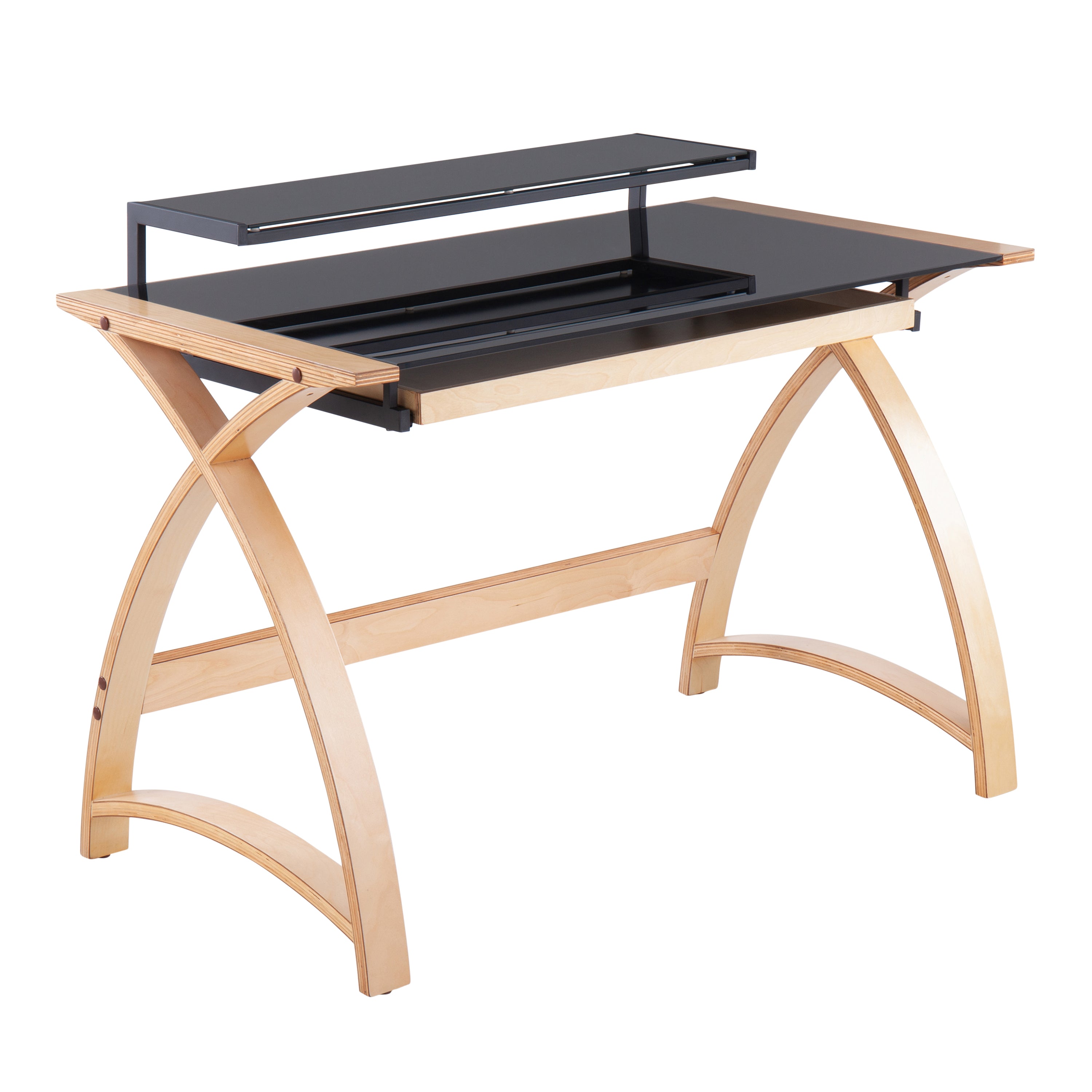 Mid Century Modern Computer Desk with Hutch, Workstation, 43 in, Natural