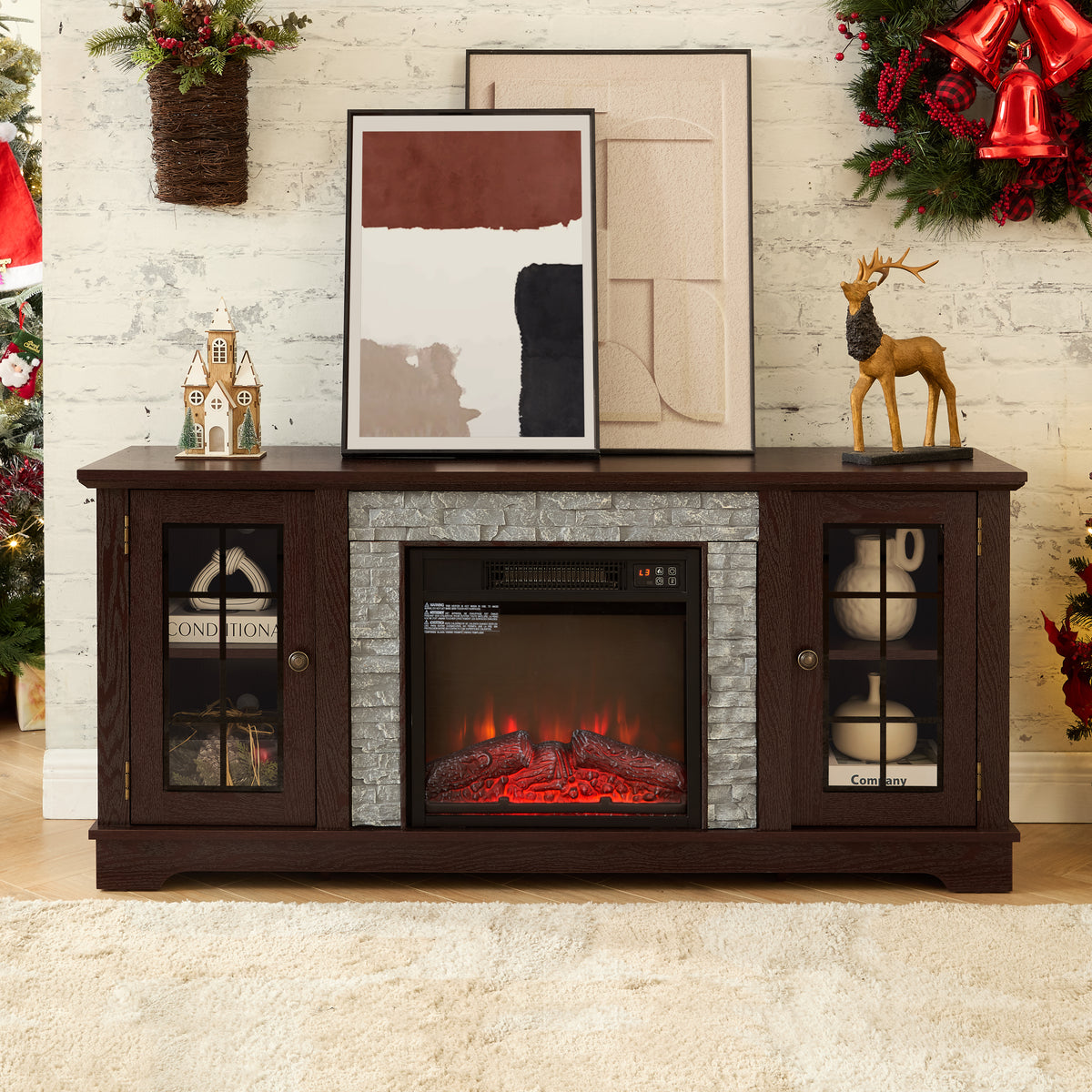 Cherry Fireplace TV Stand for TVs up to 59 in, 58.3 in Wide