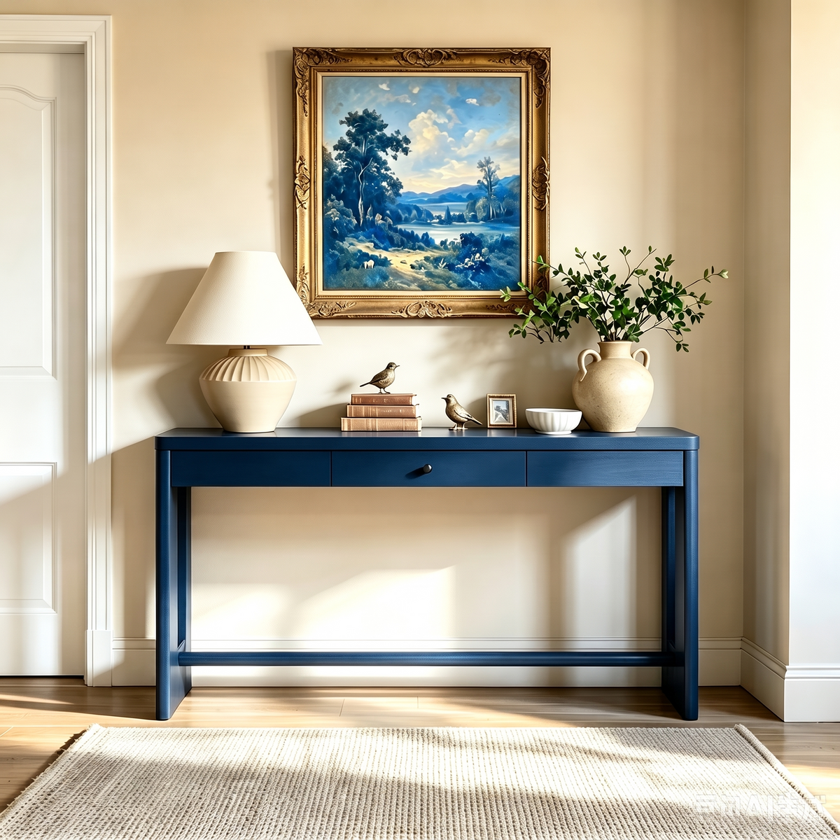 Navy Blue Entryway Console Table with Storage, 59.8 in Wide