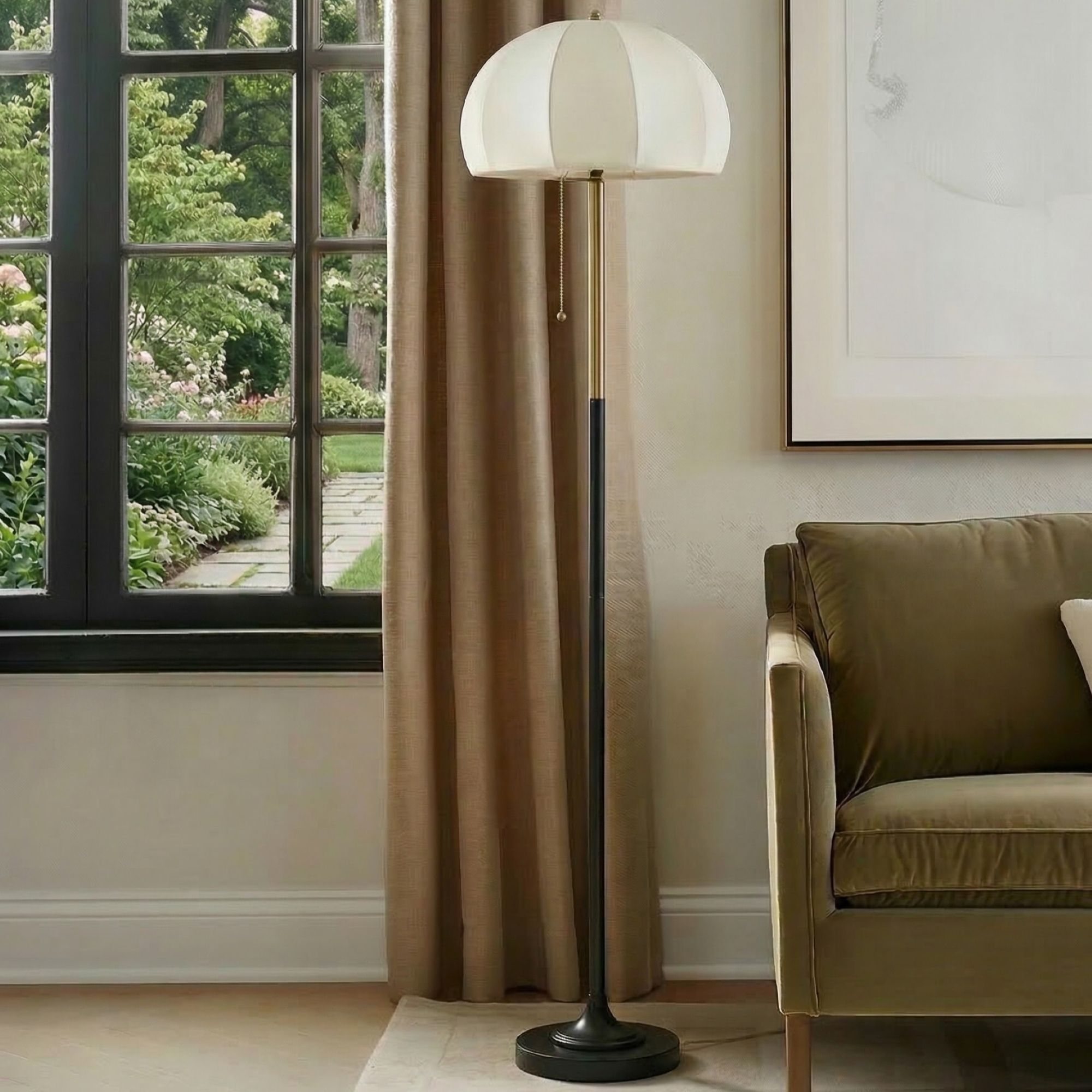 Floor Lamp with Fabric Shade, Iron Base, White