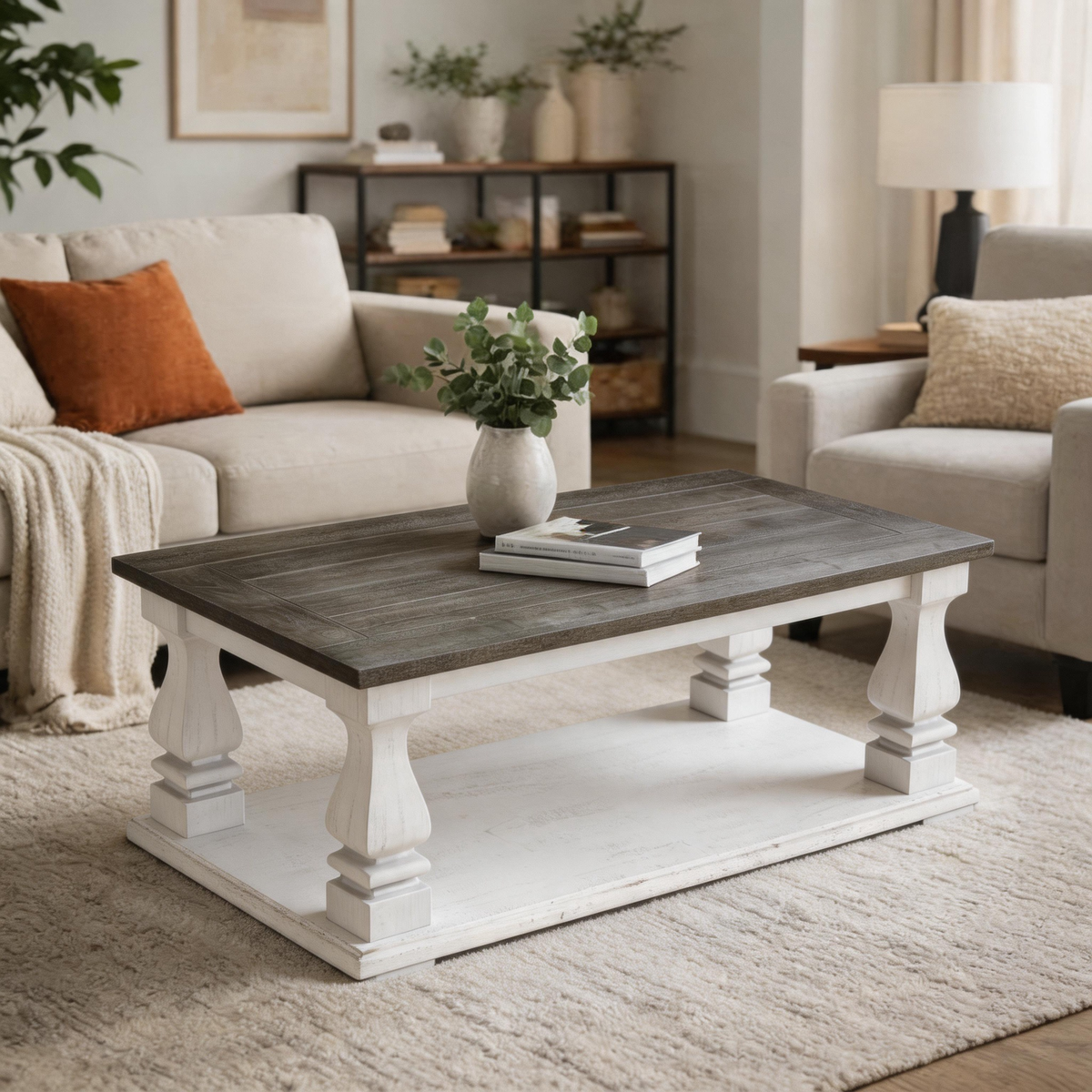 Dark Gray Rectangular Coffee Table with Storage, 47.2 in