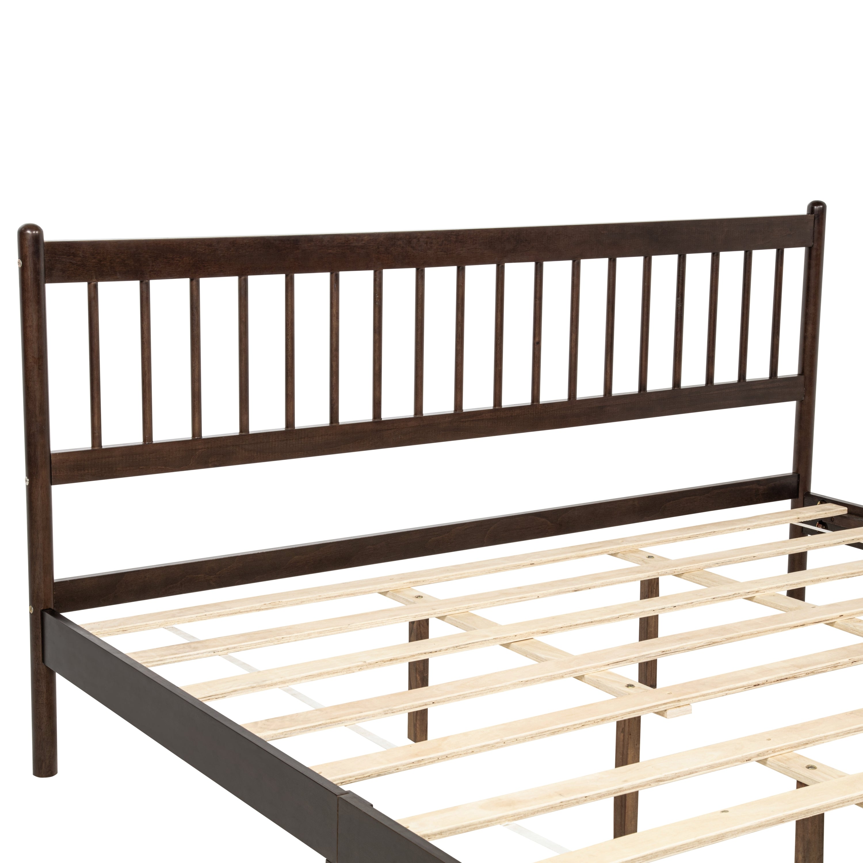 Close-up of wood side rail with center support leg