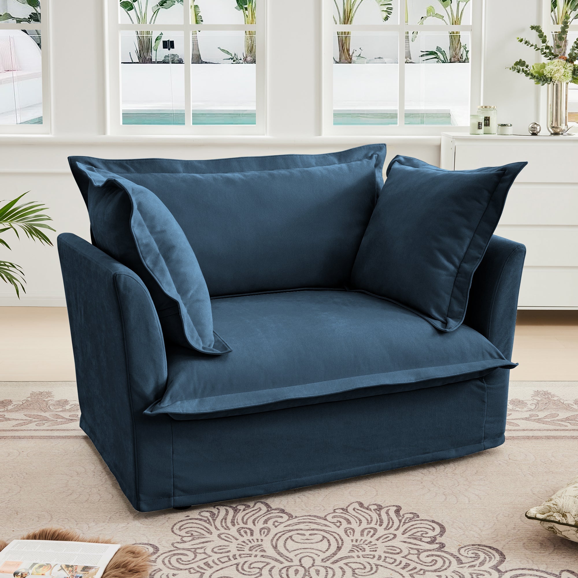 Fluffy Lounge Chair in Chenille Navy #Fabric_Chenille Navy