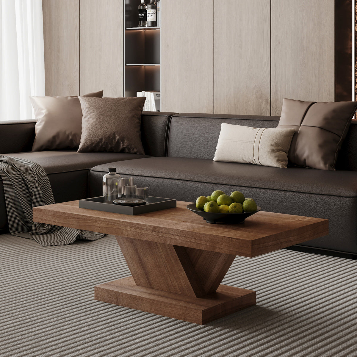 Walnut Rectangular Coffee Table, 47.2 in, X-Base