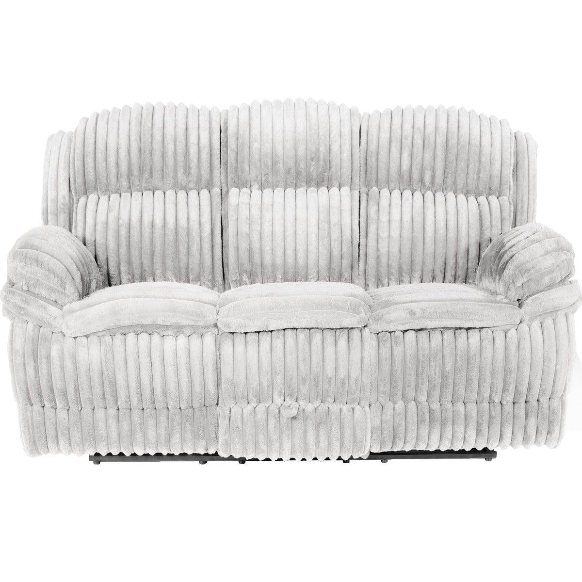 Light Gray Corduroy Reclining Sofa, USB Charging, 93 in Wide, 3-Seat