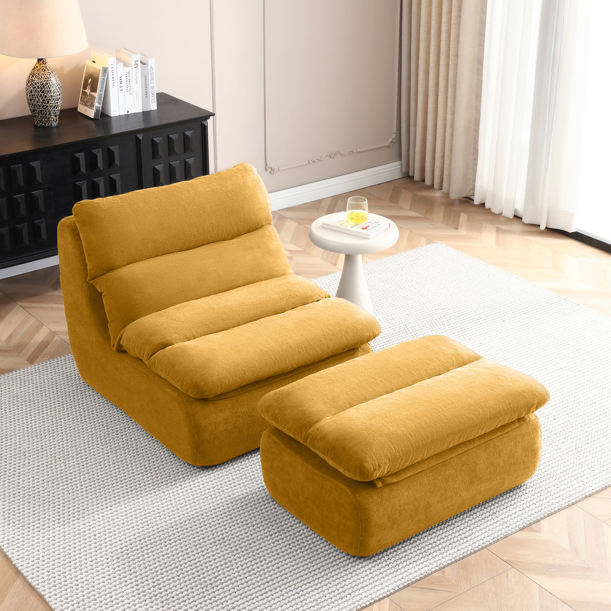 Yellow Bean Bag Chair with Ottoman