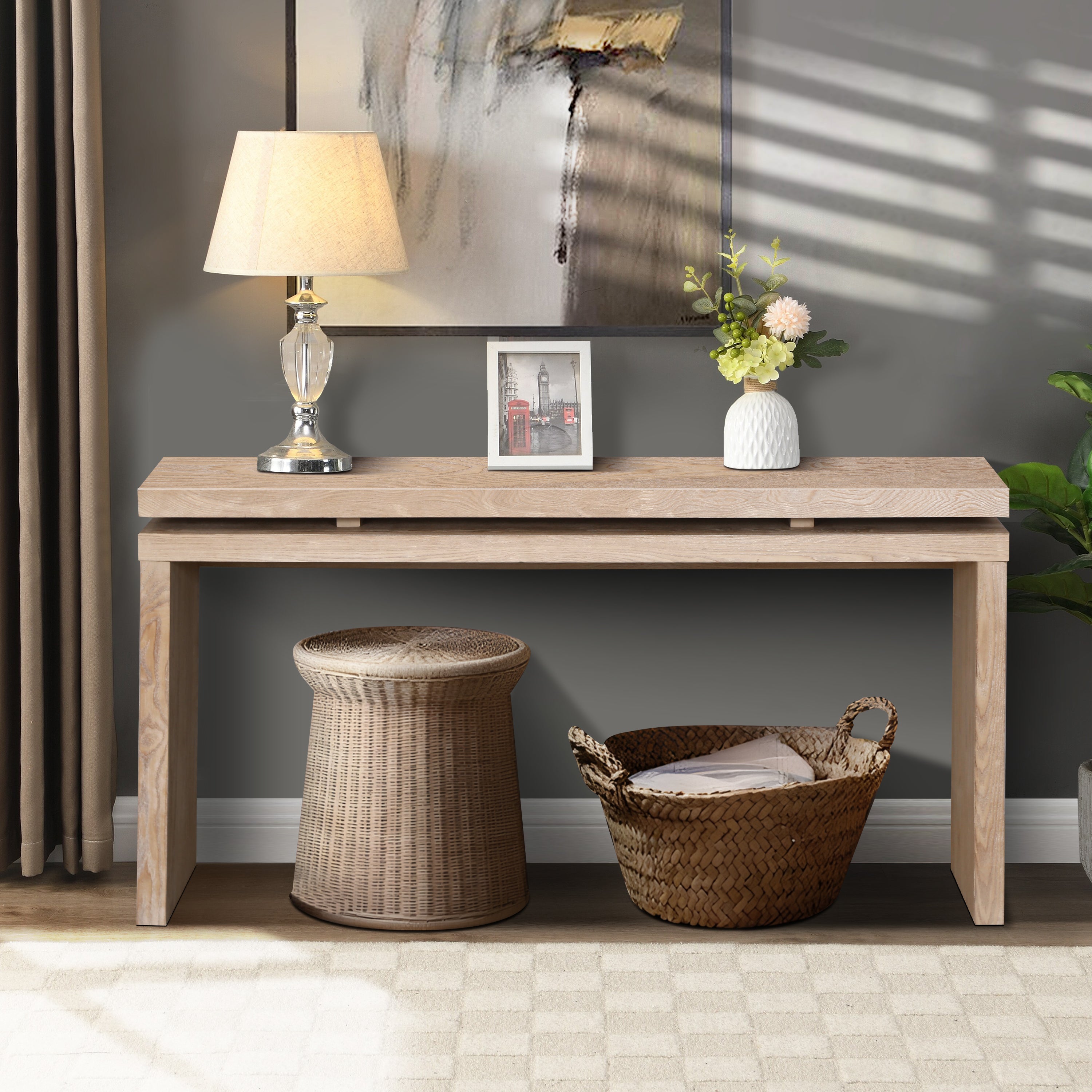 Farmhouse Office Desk, 59.8 in, Natural
