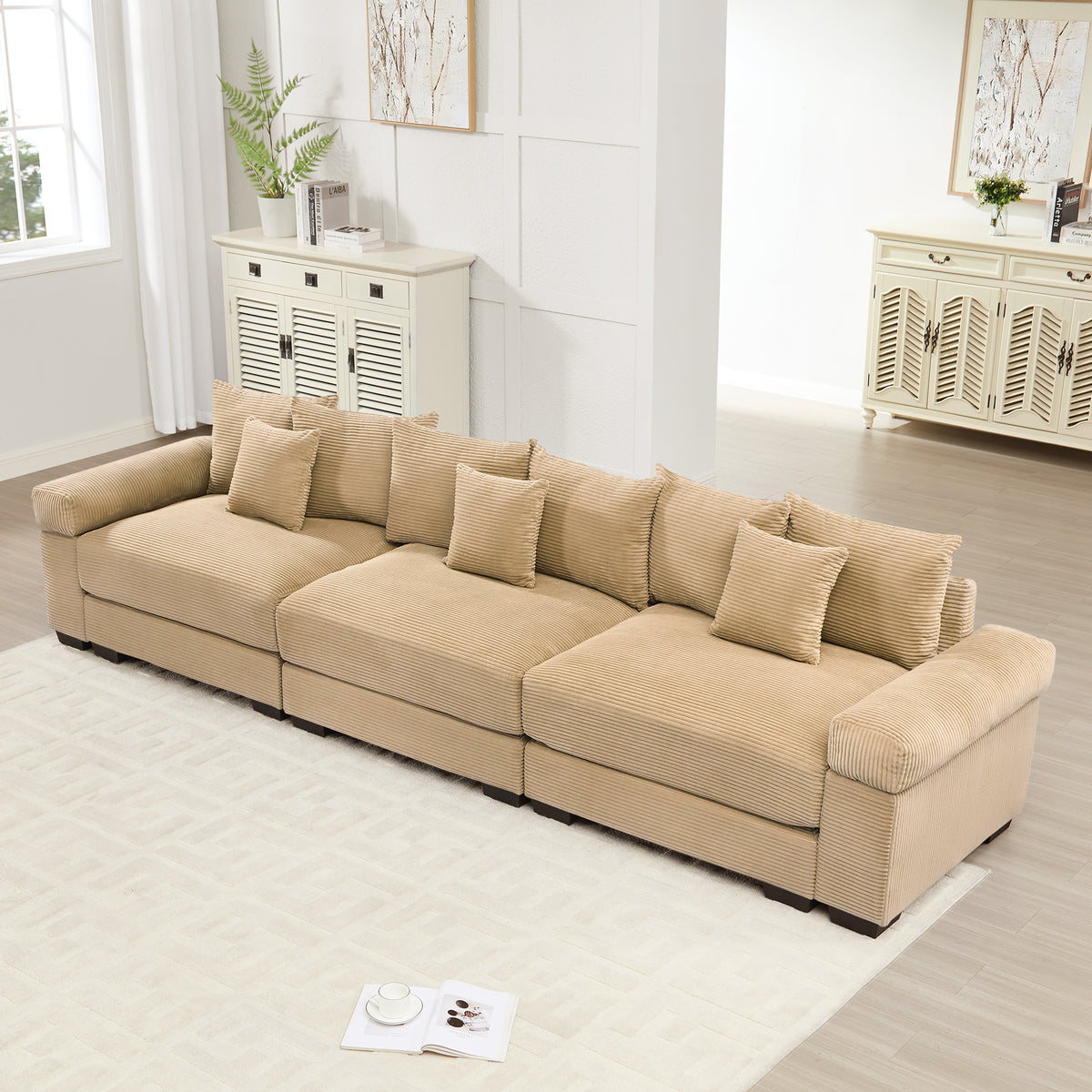 Camel Corduroy Modular Sectional, 130 in Wide