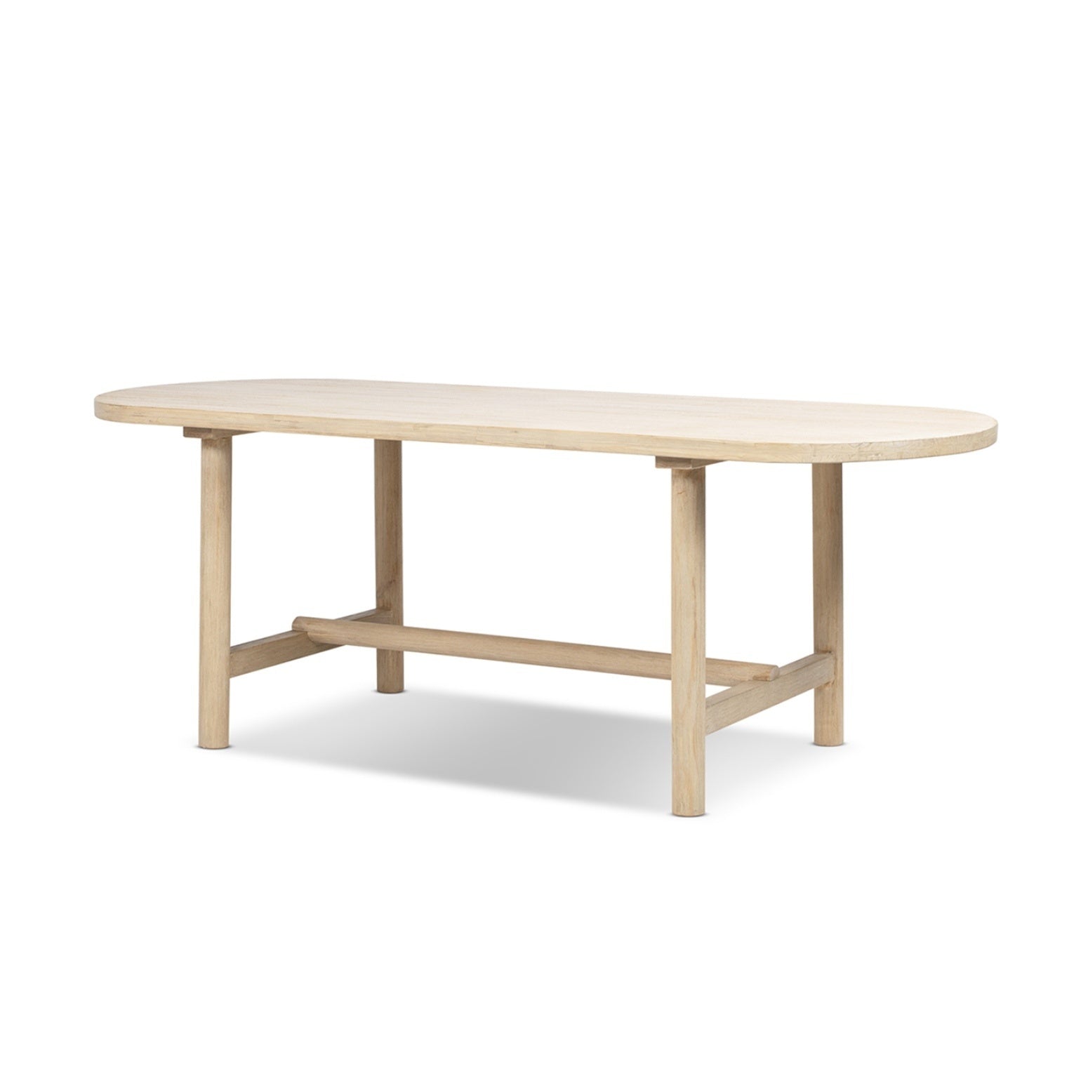Natural cerused pine oval dining table, angled view on white studio background