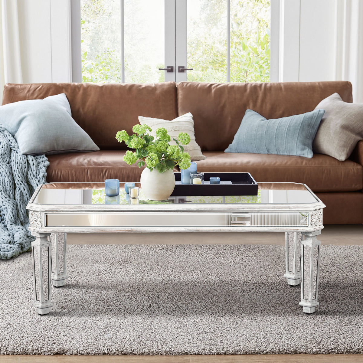 Oak Glass Top Rectangular Coffee Table, 48 in