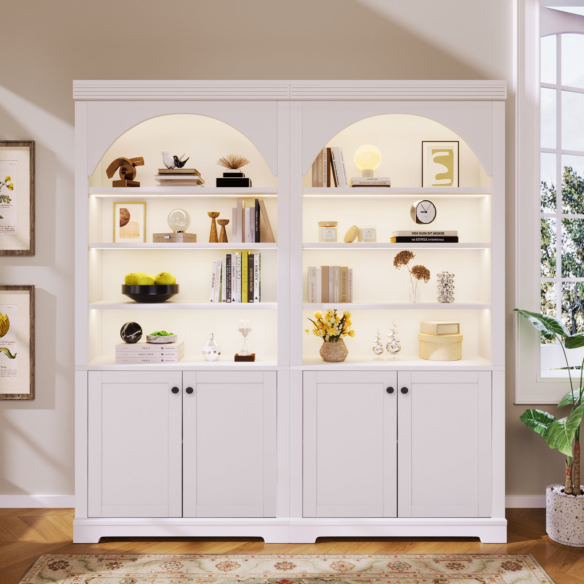 Modern Bookcase with Doors and Adjustable Shelves, 63 in, White