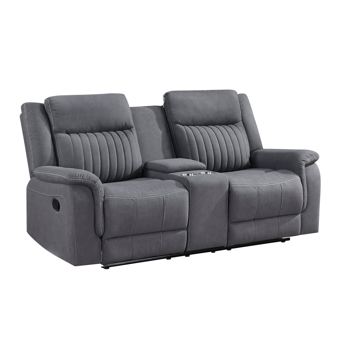 Gray Microfiber Reclining Sofa with Console, 75 in Wide