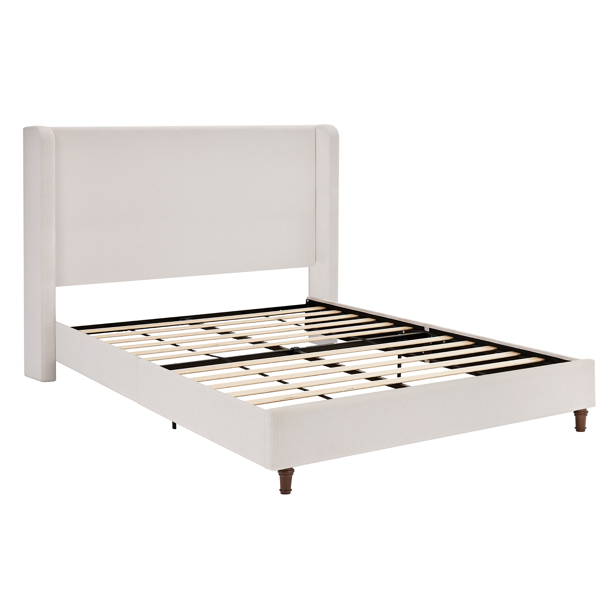 King Platform Bed Frame with Tall Chenille Headboard