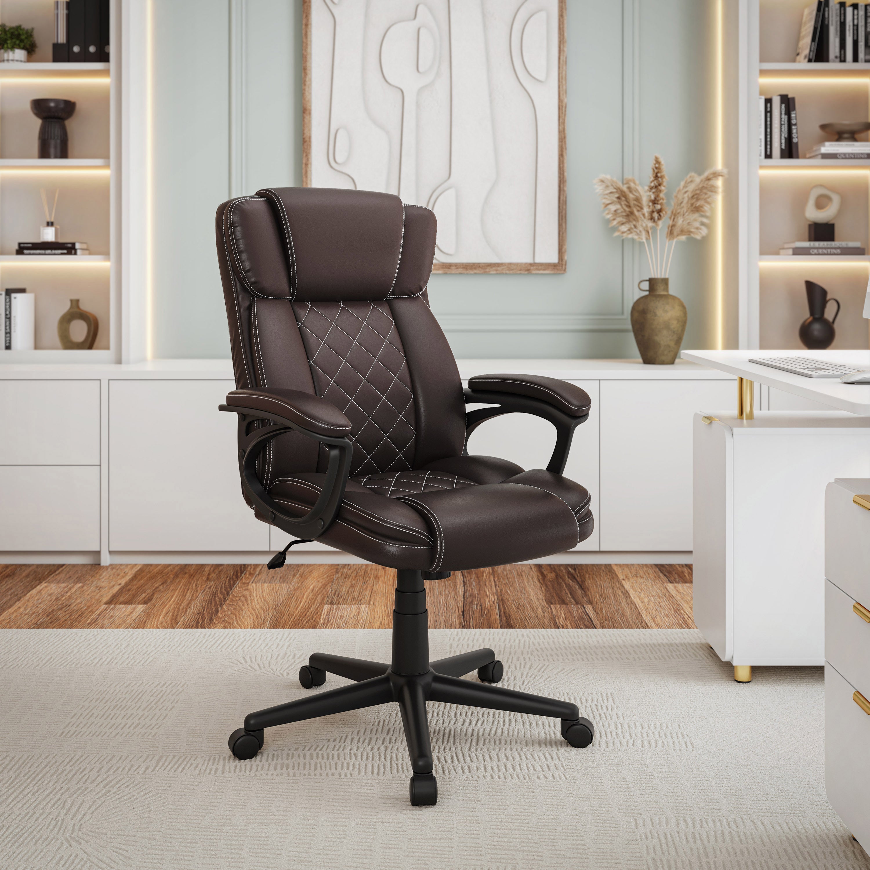 Lumbar Support Reclining Office Chair, 285 lb Capacity, Brown