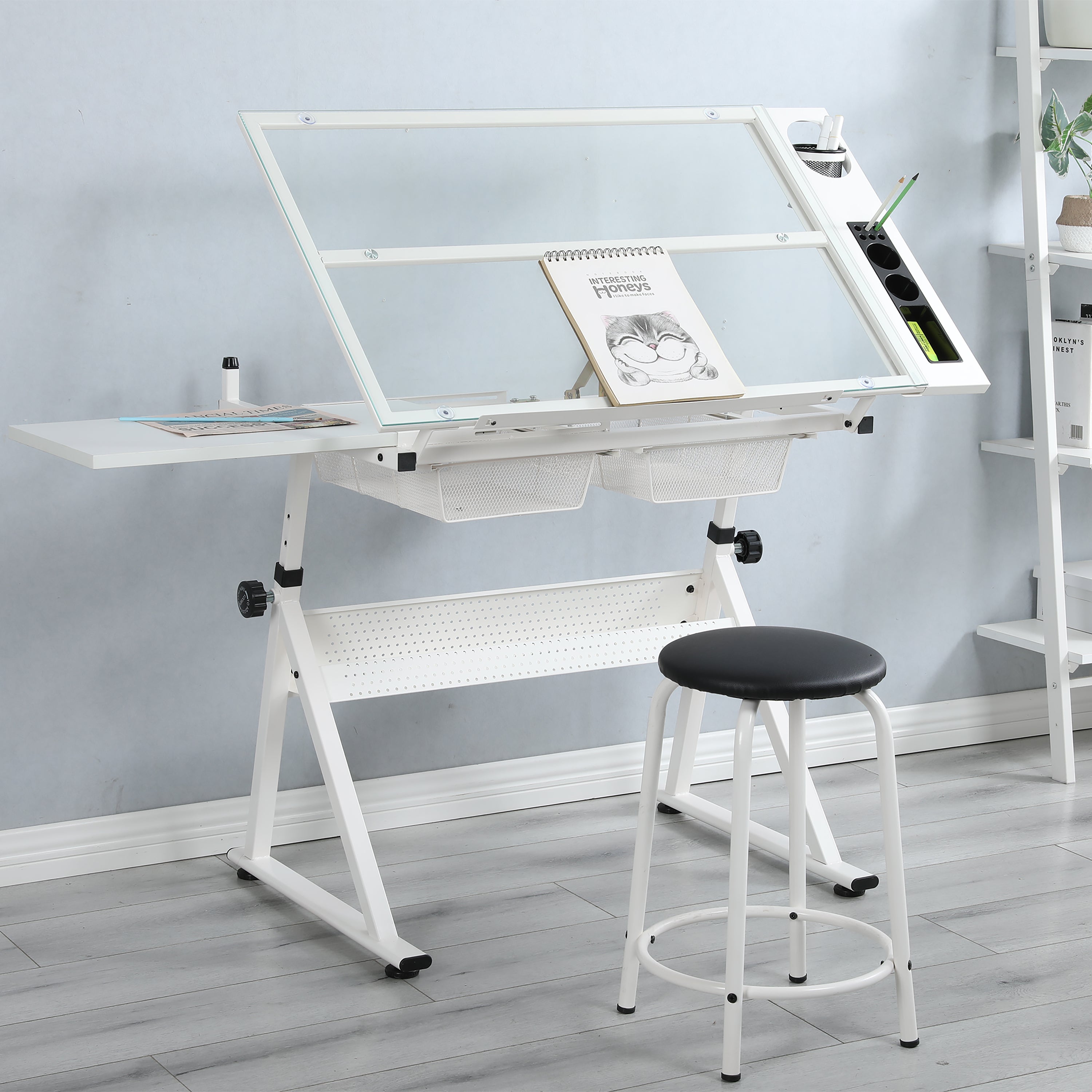 Drafting Table, 40.2 in, White, 23.62 in Deep