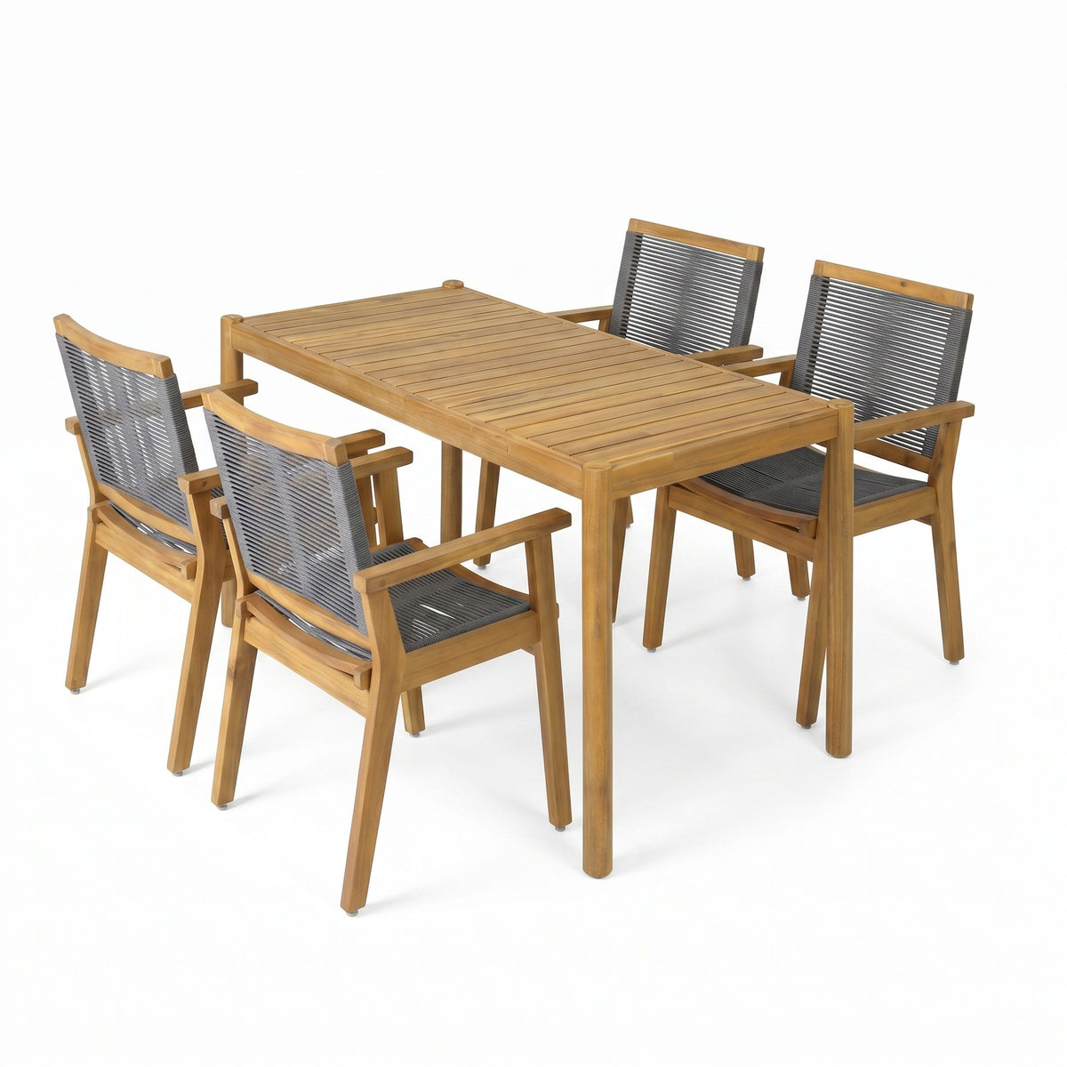 Teak Finish Solid Wood 5-Piece Patio Dining Set for 4