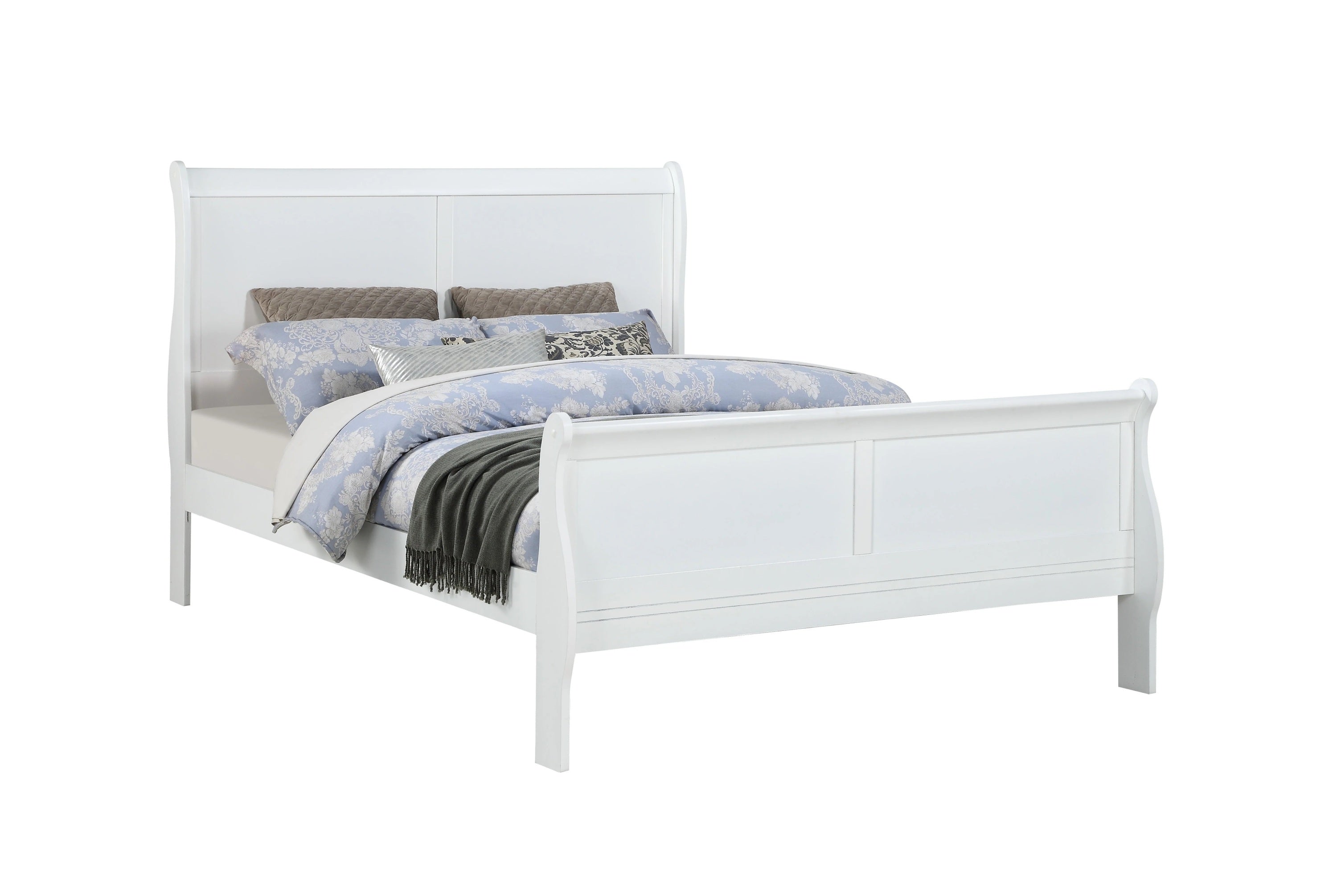 White Solid Wood Queen Sleigh Bed Frame
