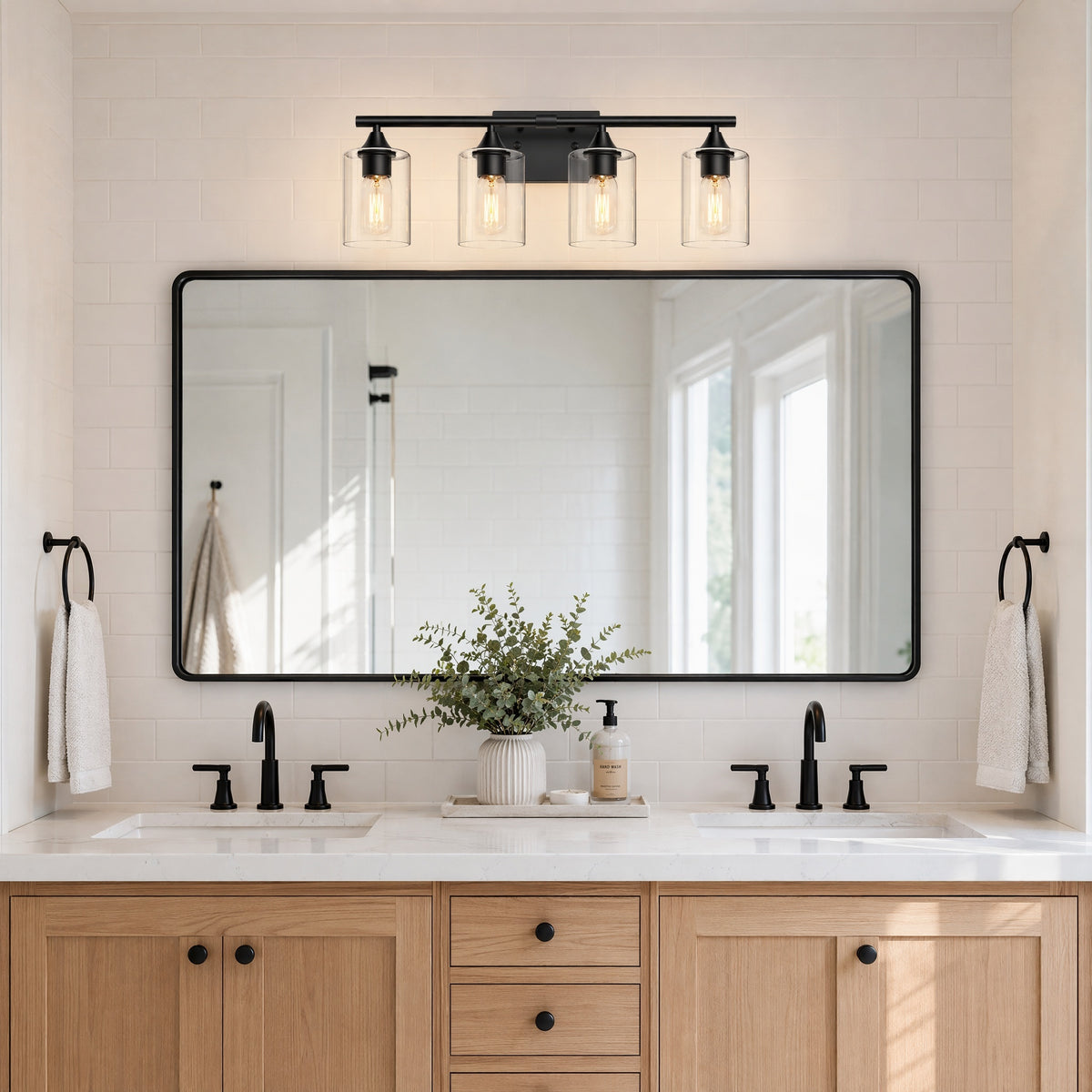Black Industrial 4-Light Vanity Light, 23 in