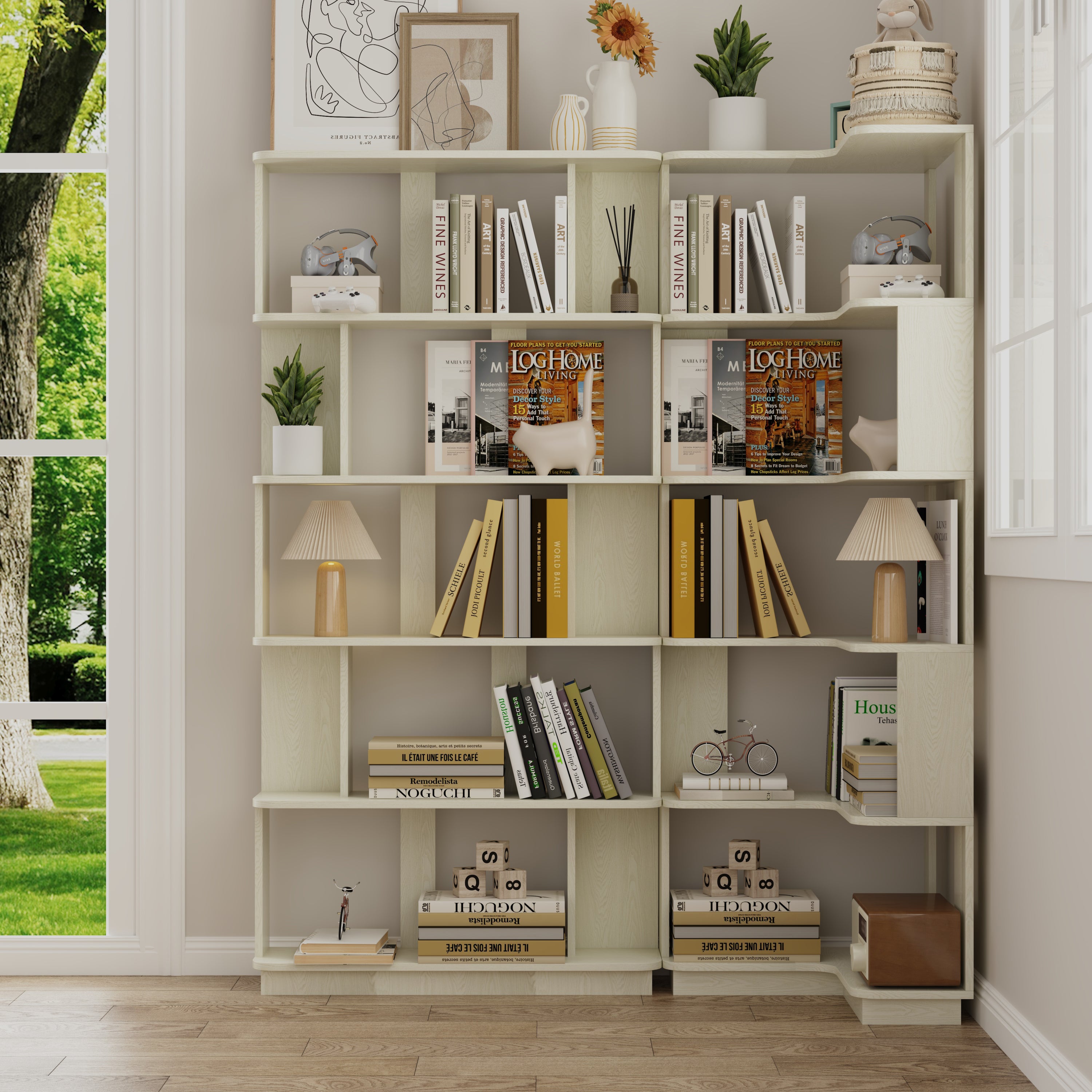 L-Shaped Bookcase, 53.2 in, Oak