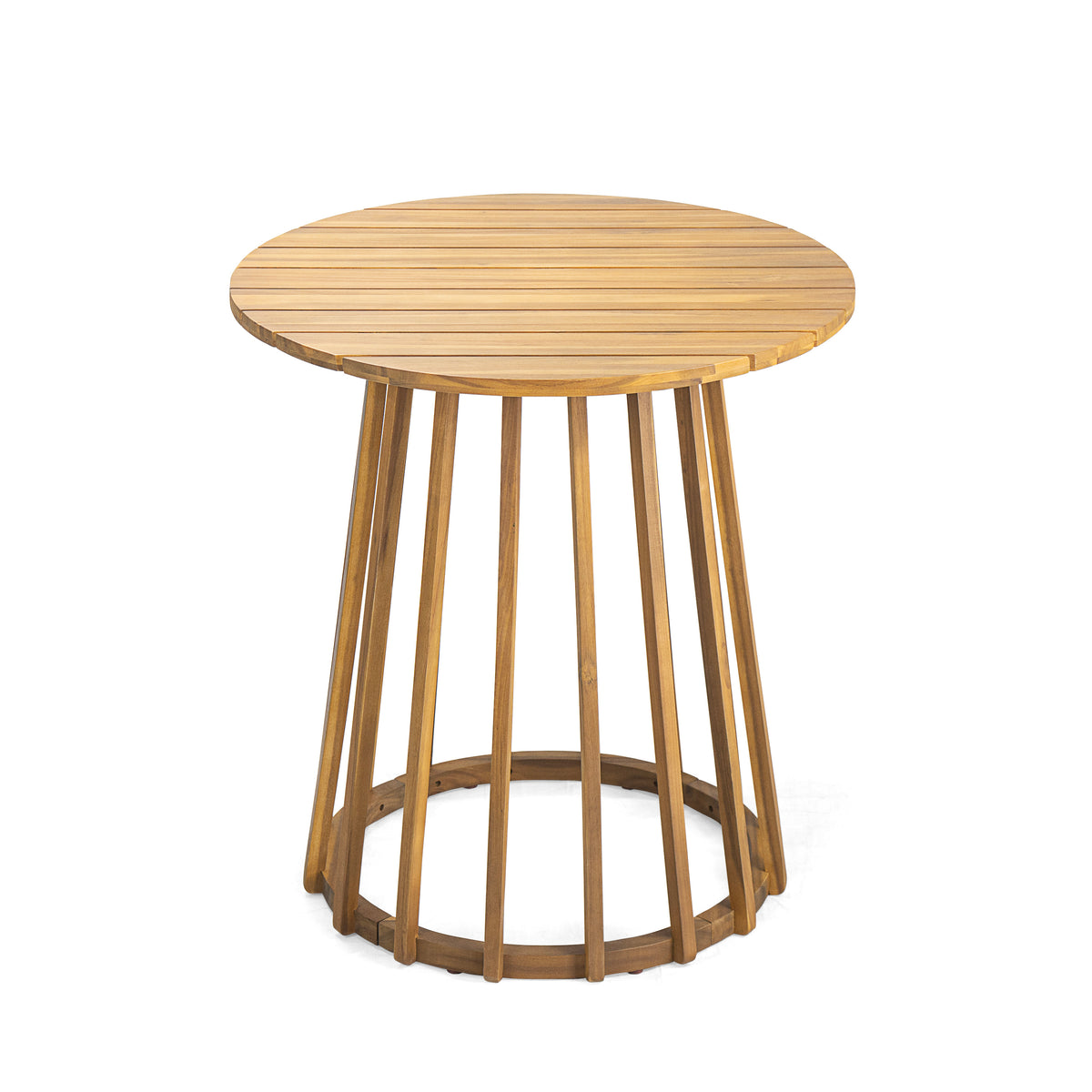 Teak Finish Solid Wood Round Outdoor Dining Table, 27.5 in Wide