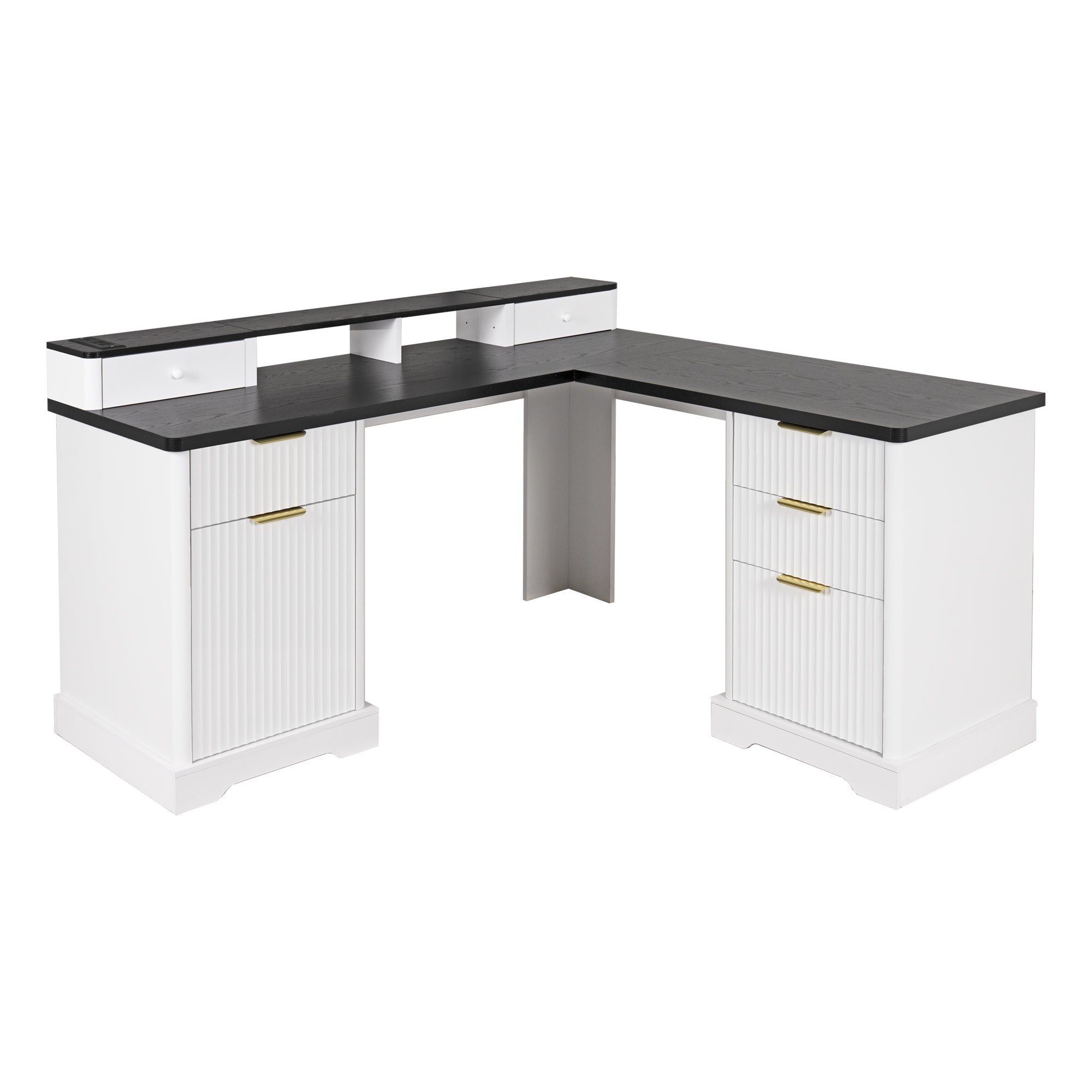 L-Shaped Computer Desk with Charging Station, Workstation, 59.2 in, White