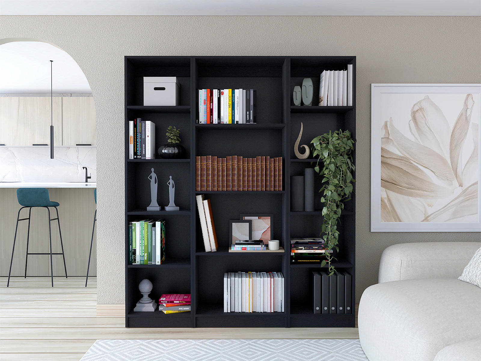 Bookcase, 60.1 in, Black, 5 or More Shelves