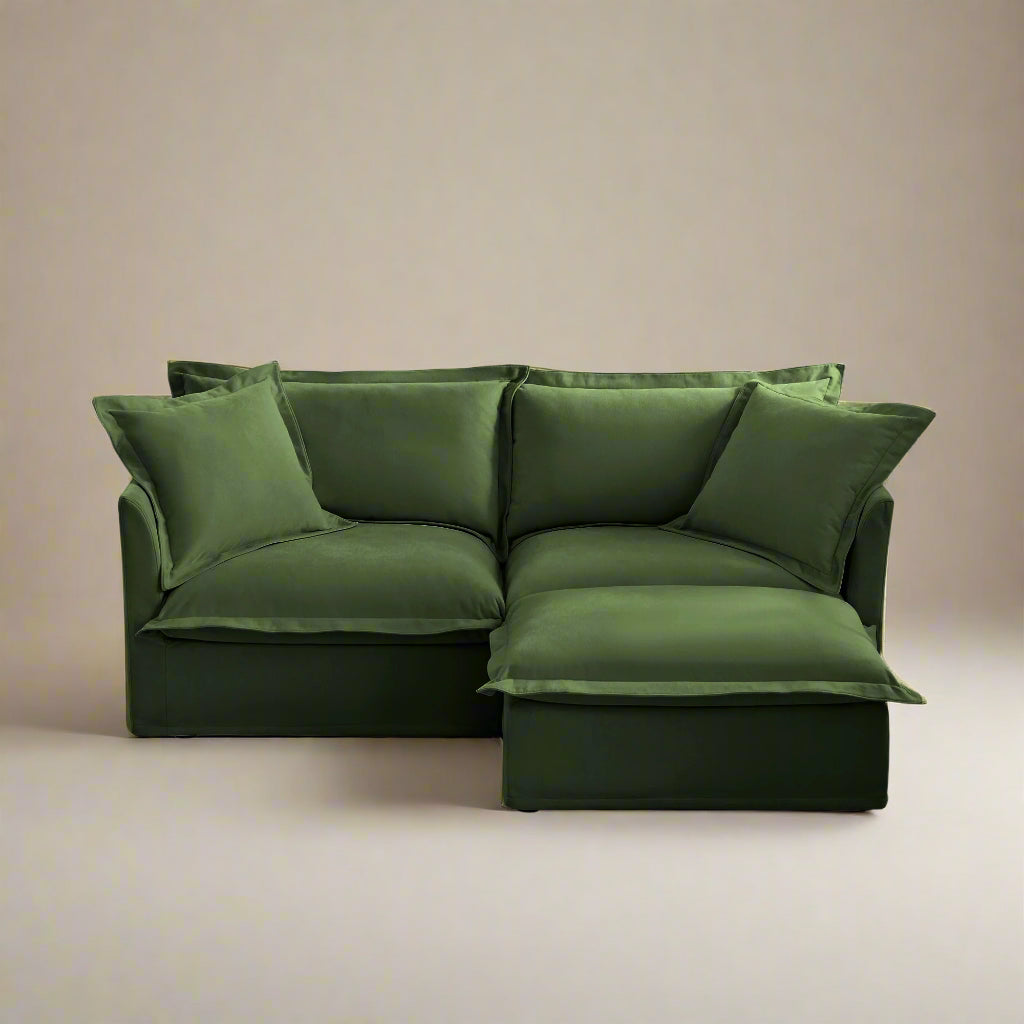 Fluffy 2-Seat Modular Sofa in Chenille Olive with 1 ottoman #OttOnly_1 #Fabric_Chenille Olive