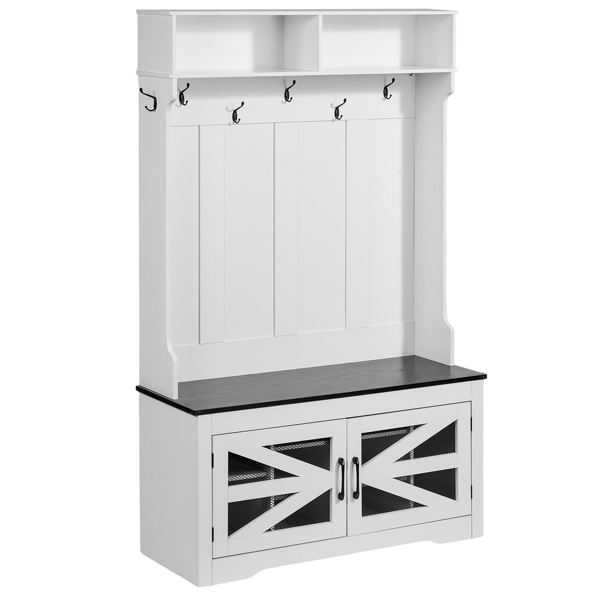White Hall Tree with Bench and Shoe Storage, 42 in Wide