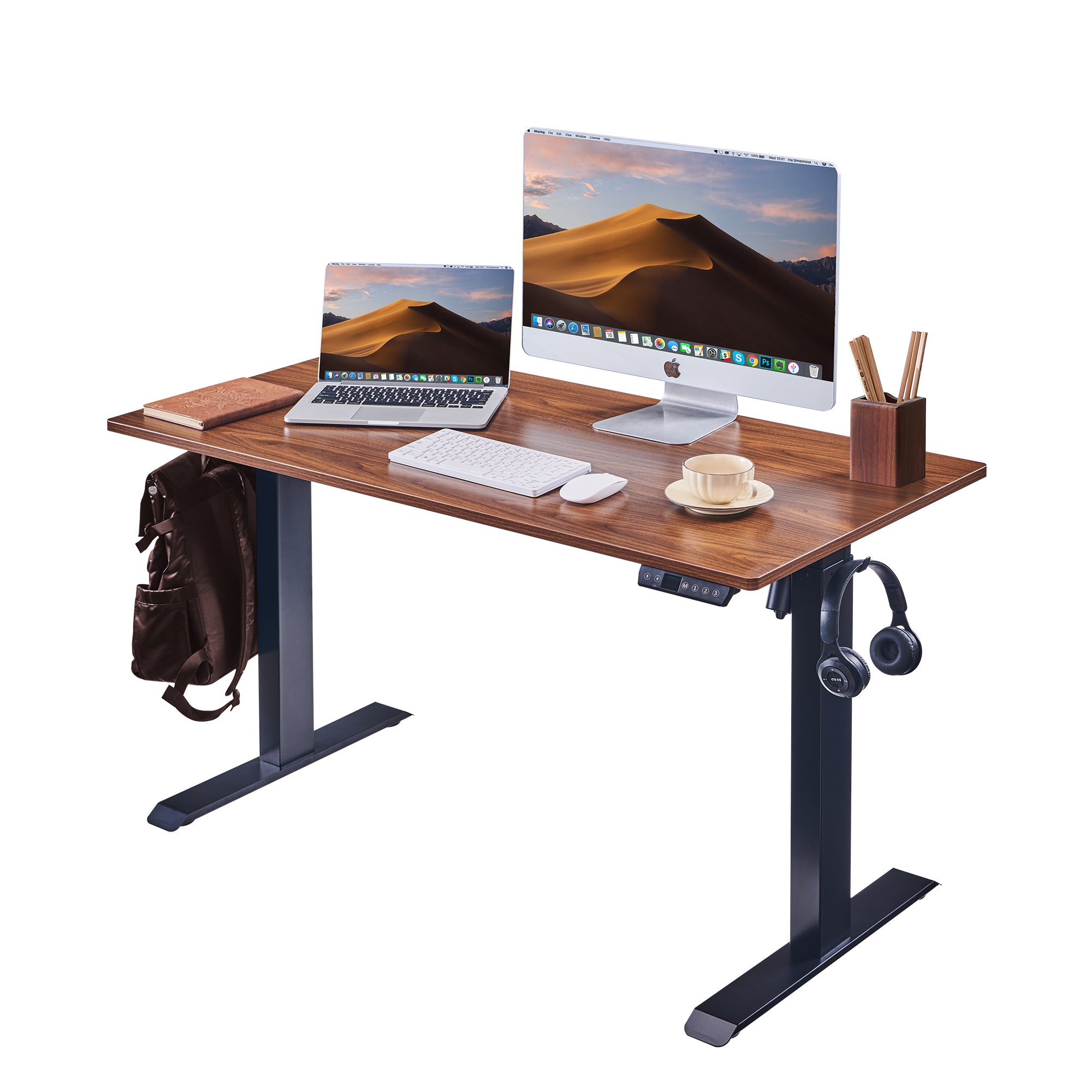 Height Adjustable Standing Desk, Sit-Stand Desk, 48 in, Mahogany