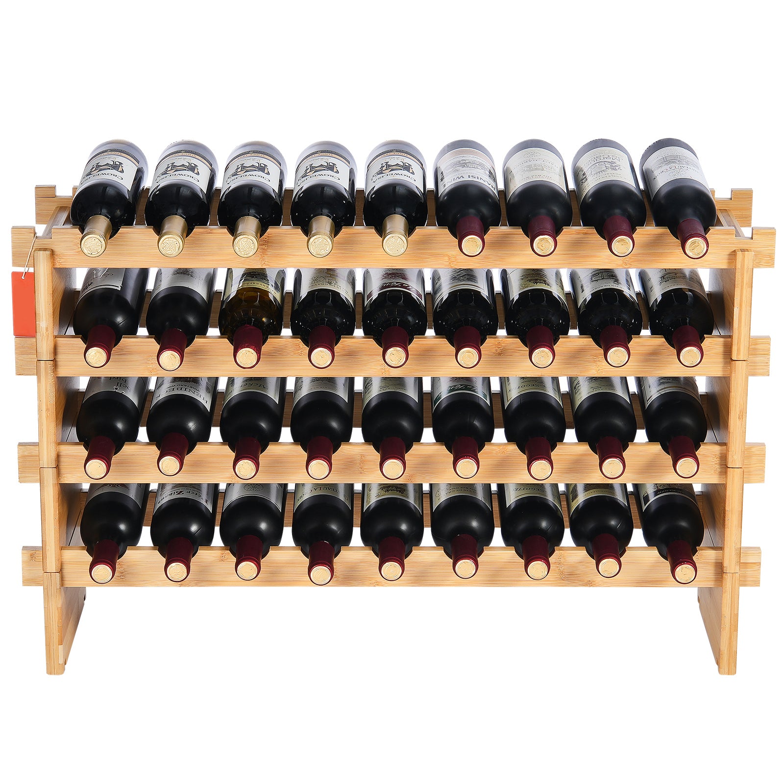 36-Bottle Wine Rack, 4-Tier Stackable Bamboo Display Shelf, Natural