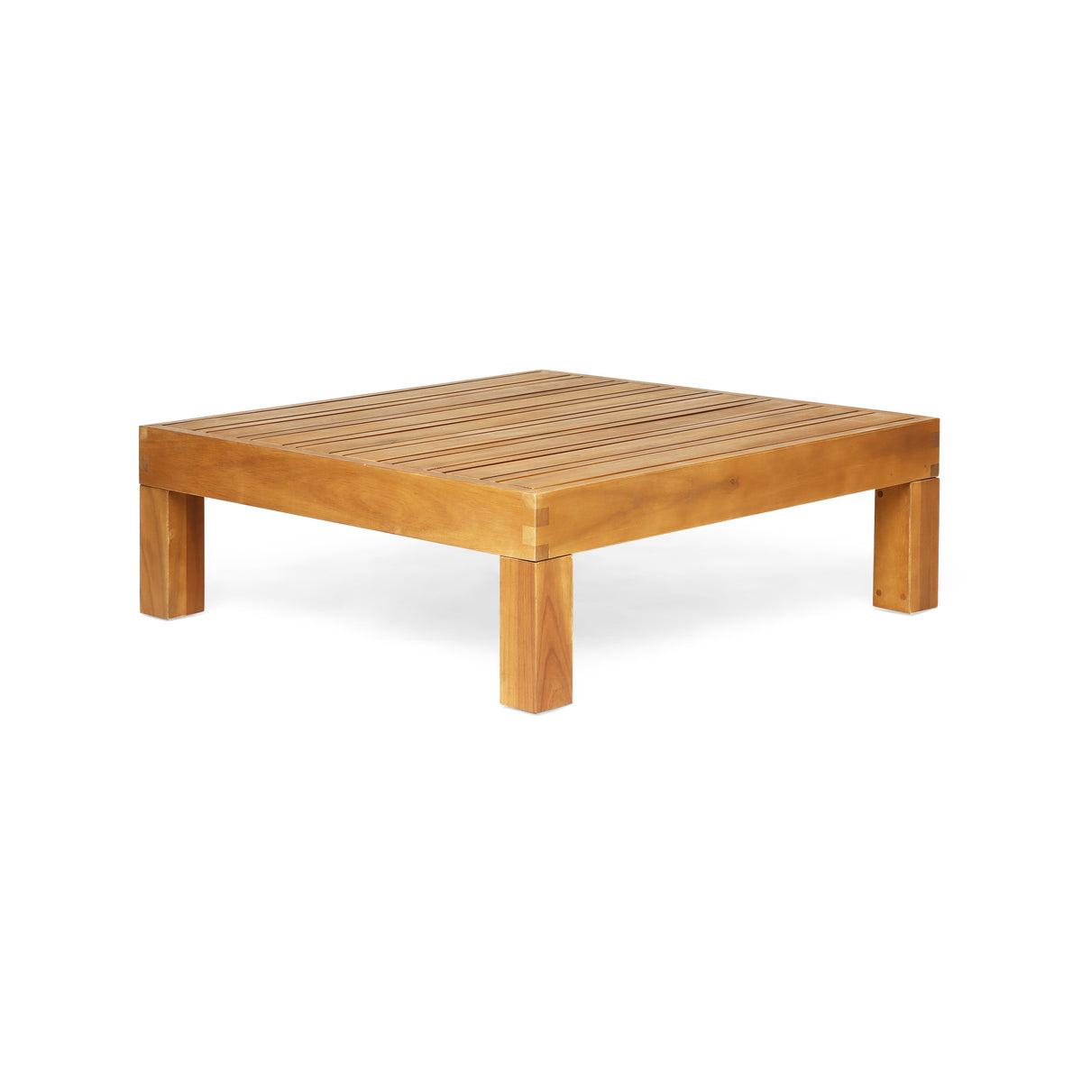 Teak Finish Solid Wood Square Outdoor Coffee Table, 29.5 in Wide