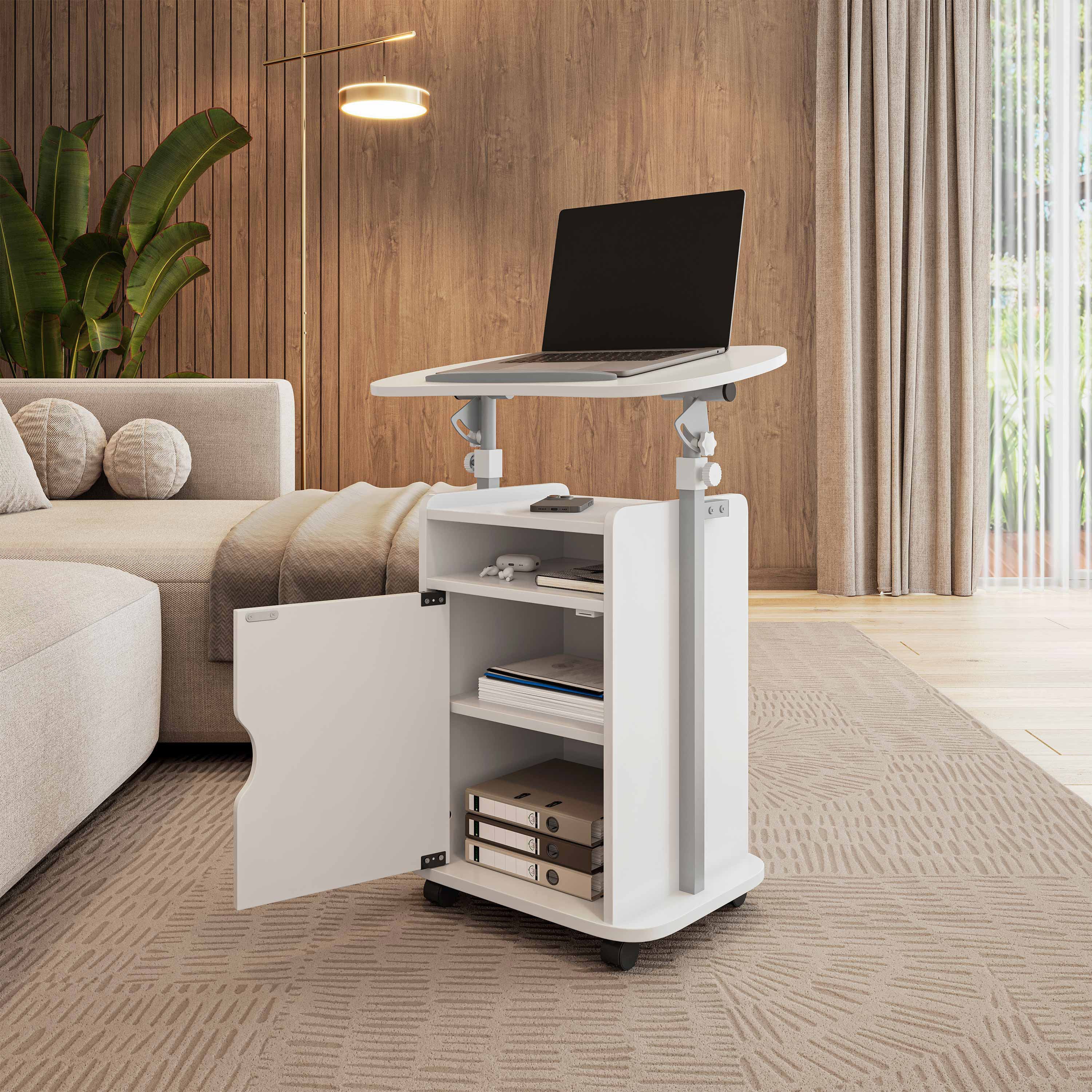 Rolling Printer Stand with Lock, 23.6 in, White