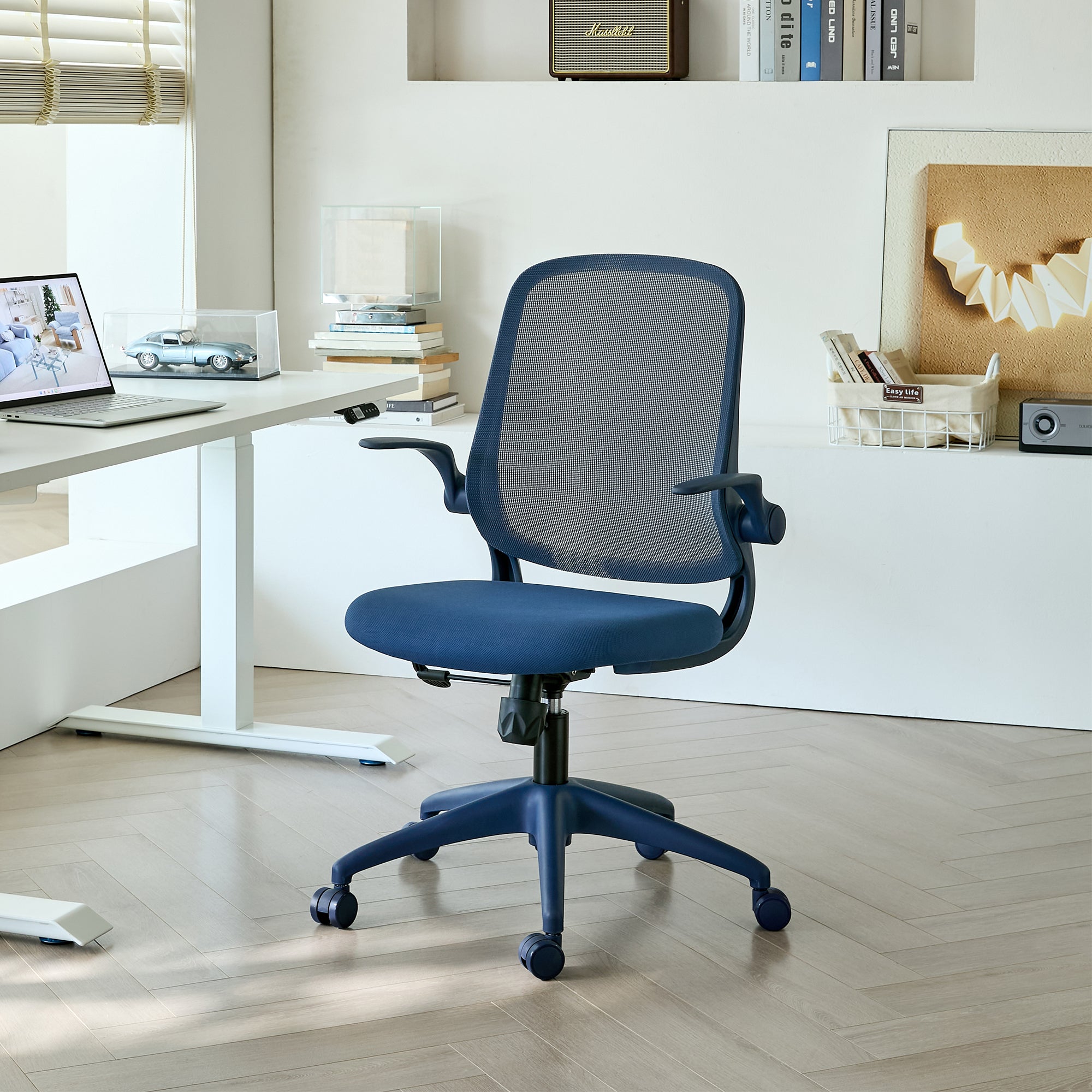 Lumbar Support Ergonomic Office Chair with Lock, 23 in, Blue
