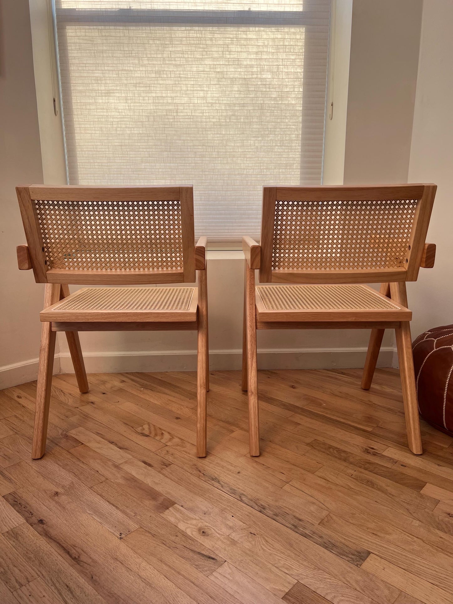 Solid Wood & Rattan Dining Chair Set of 2 – Natural Stain, Timeless Design