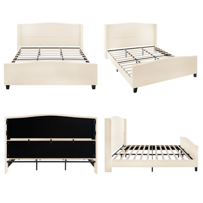 Side profile of white teddy velvet king bed frame showing headboard and footboard height