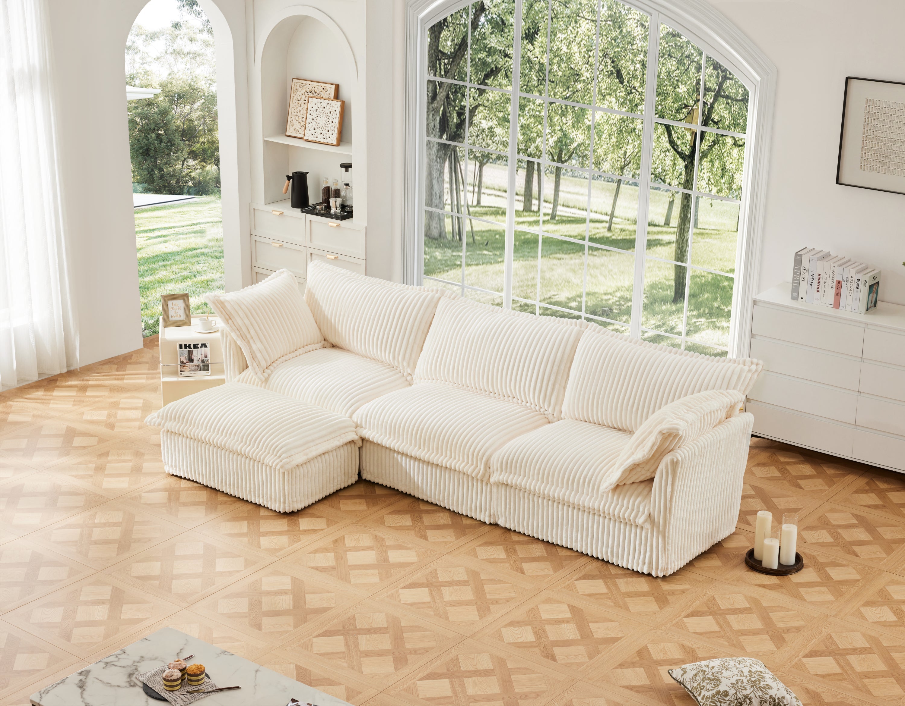 Fluffy 3-Seat Modular Sofa in Corduroy Cream #OttOnly_1 #Fabric_Corduroy Cream