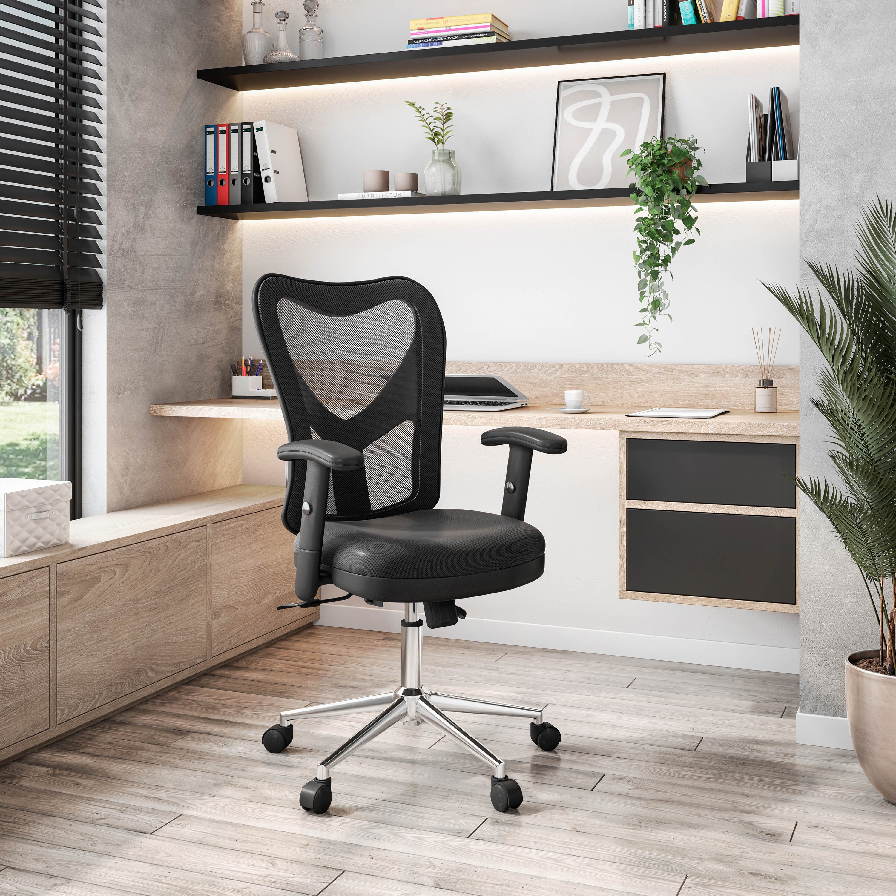 Reclining Height Adjustable Office Chair with Lock, 200 lb Capacity, Black