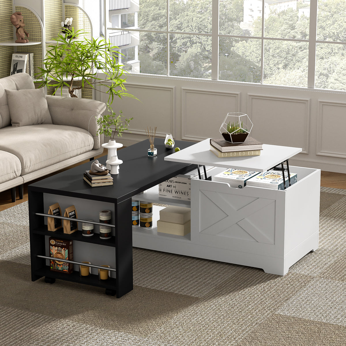 White Rectangular Lift-Top Coffee Table