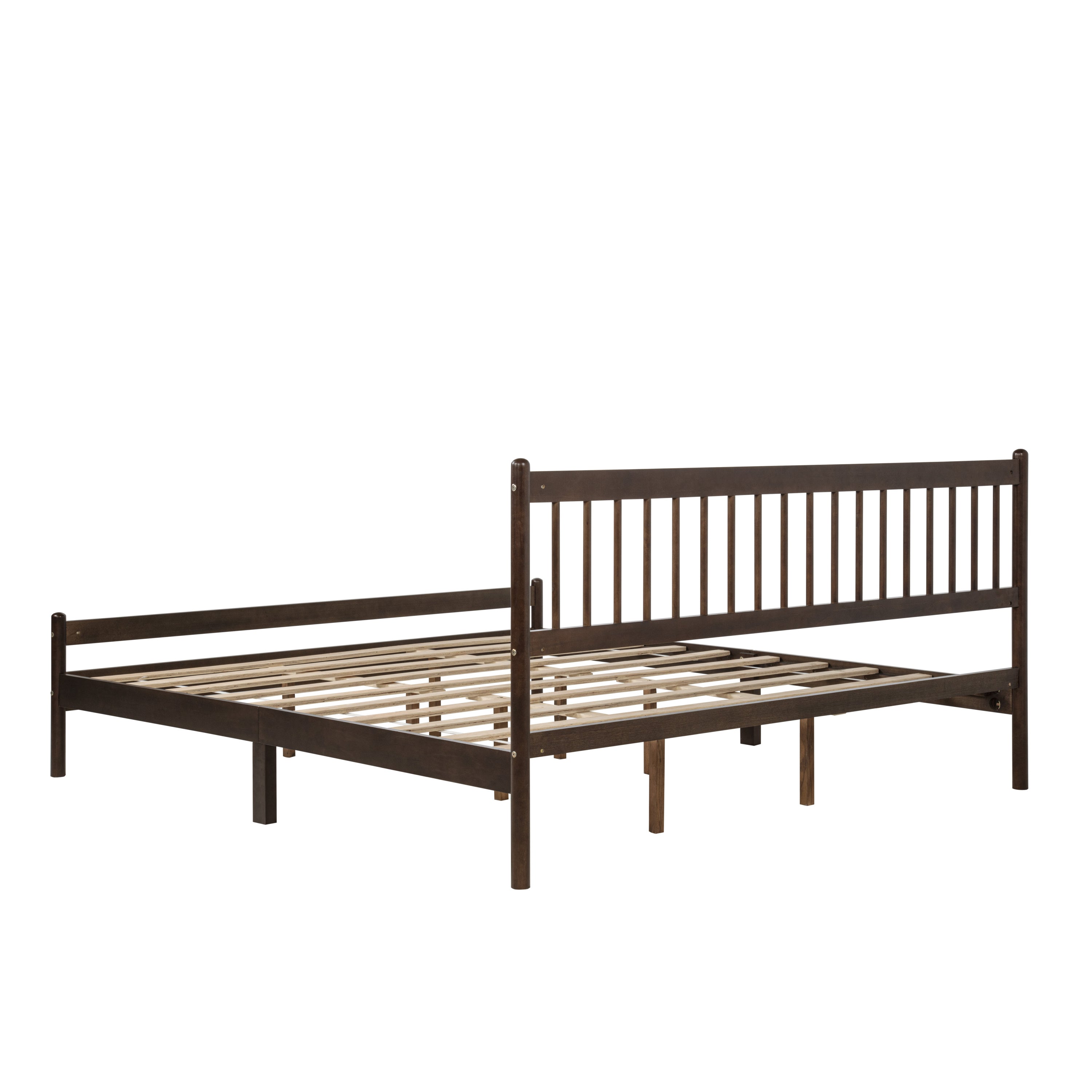 Bare frame on white background, headboard and footboard both visible