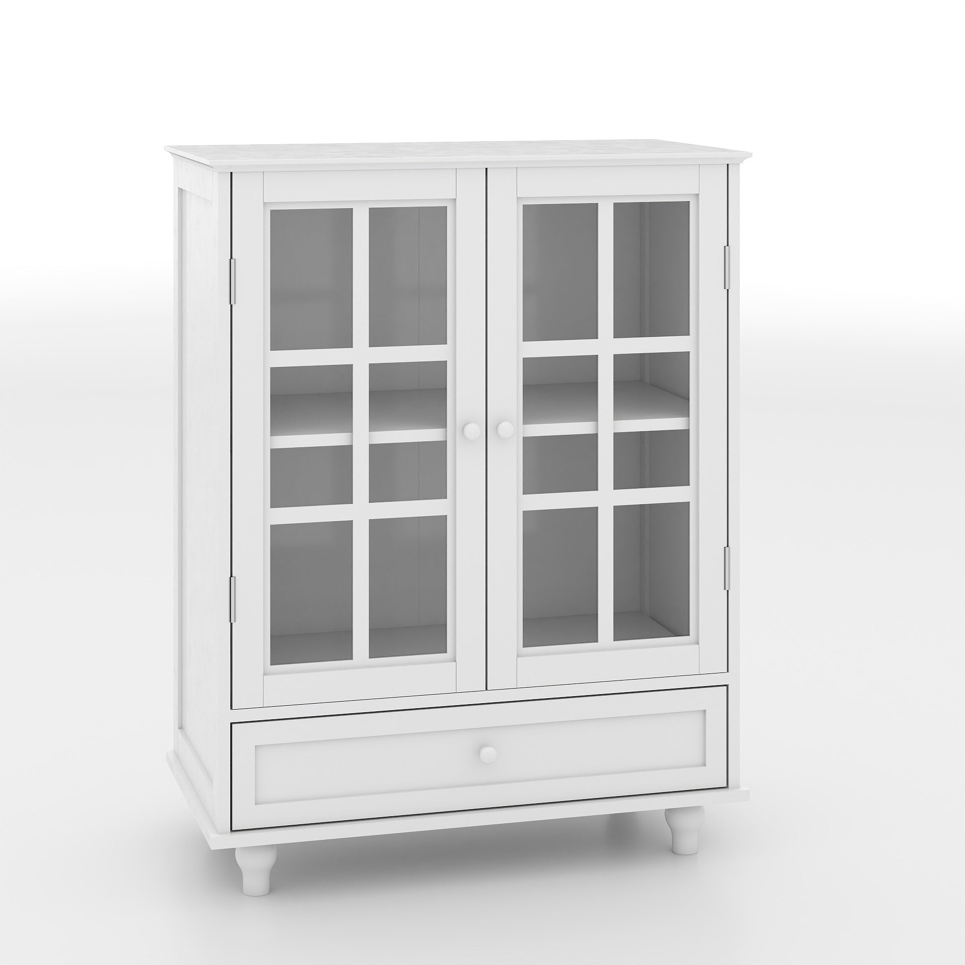 White Glass-Door Sideboard Buffet Cabinet with Drawer