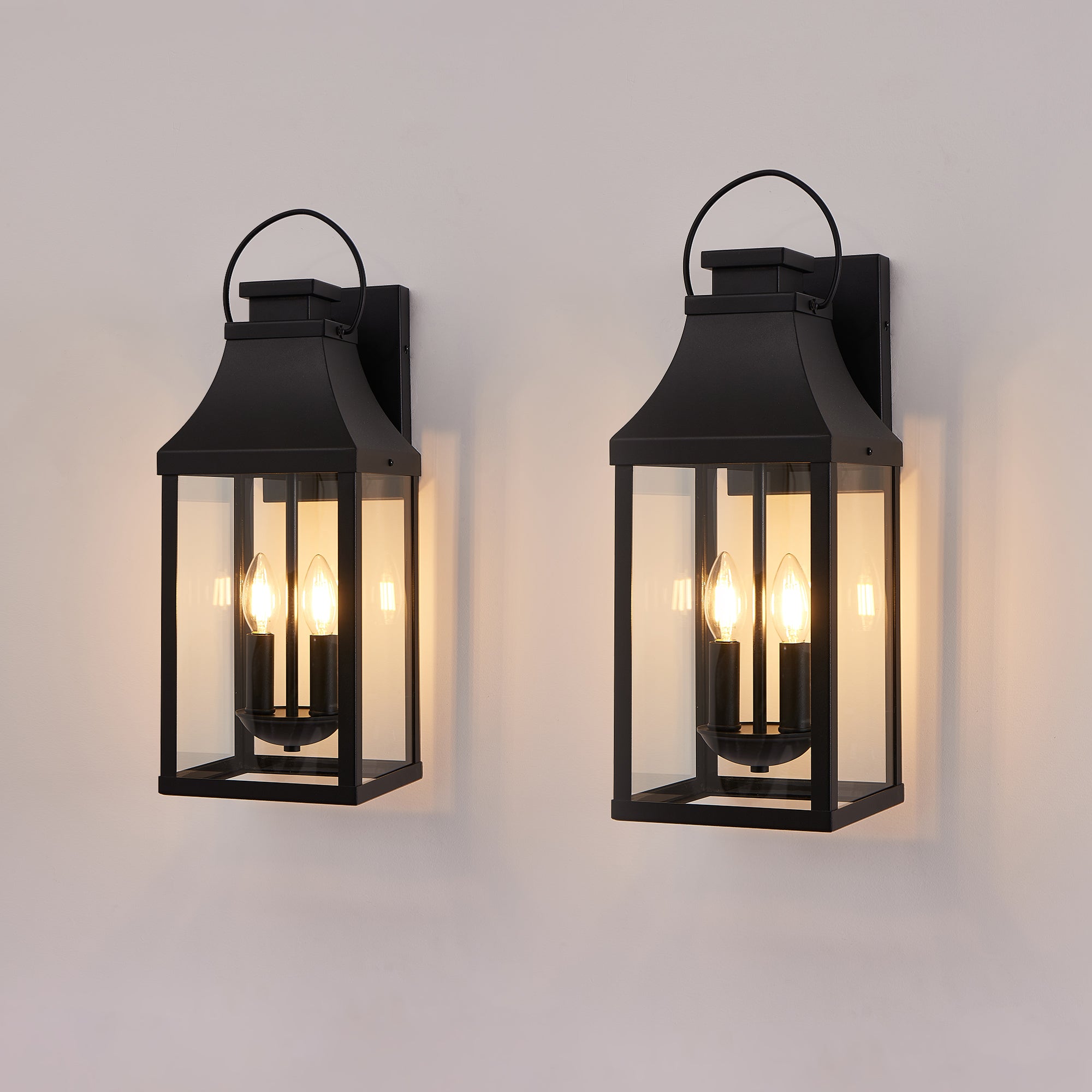 Outdoor Wall Sconce Set of 2, Dusk-to-Dawn, Black