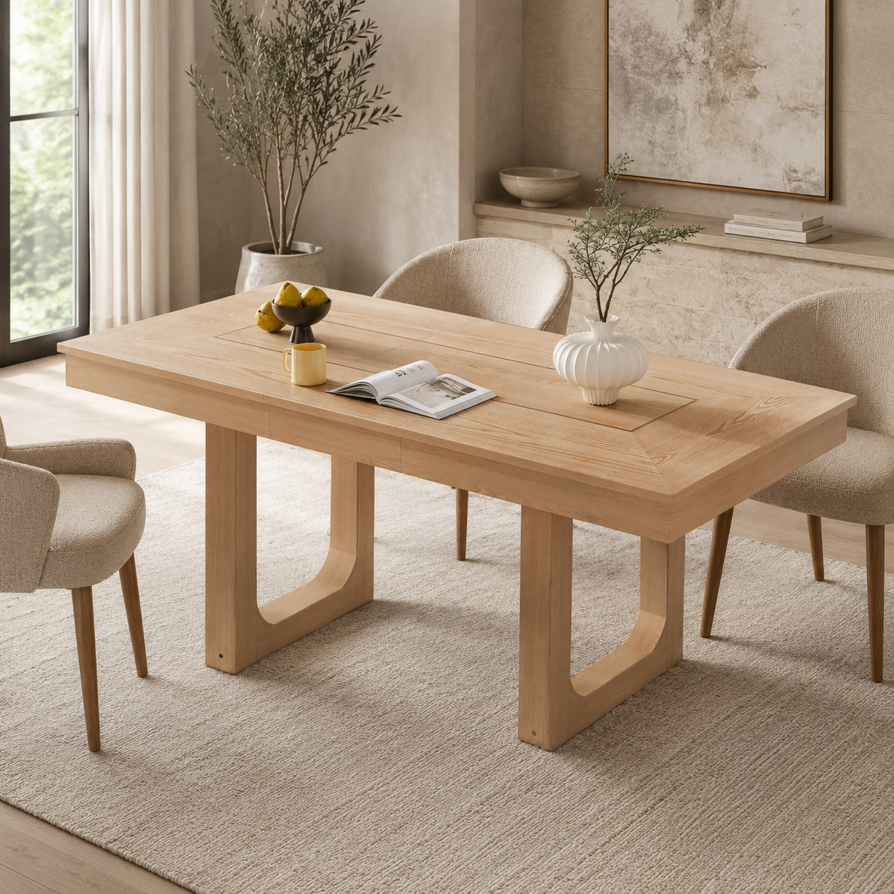 Farmhouse Extendable Dining Table, Natural - Oak Veneer Top