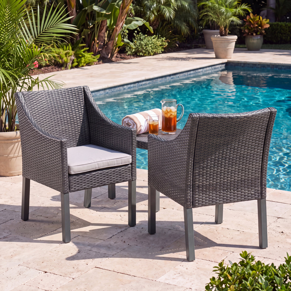 Gray Wicker Outdoor Dining Chair, Set of 2