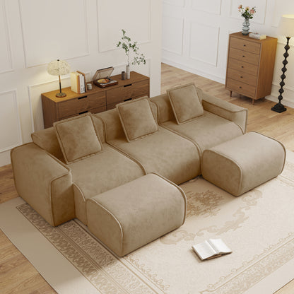 Seneca Boneless Couch - 3 Seater, 2 Ottomans, Mocha