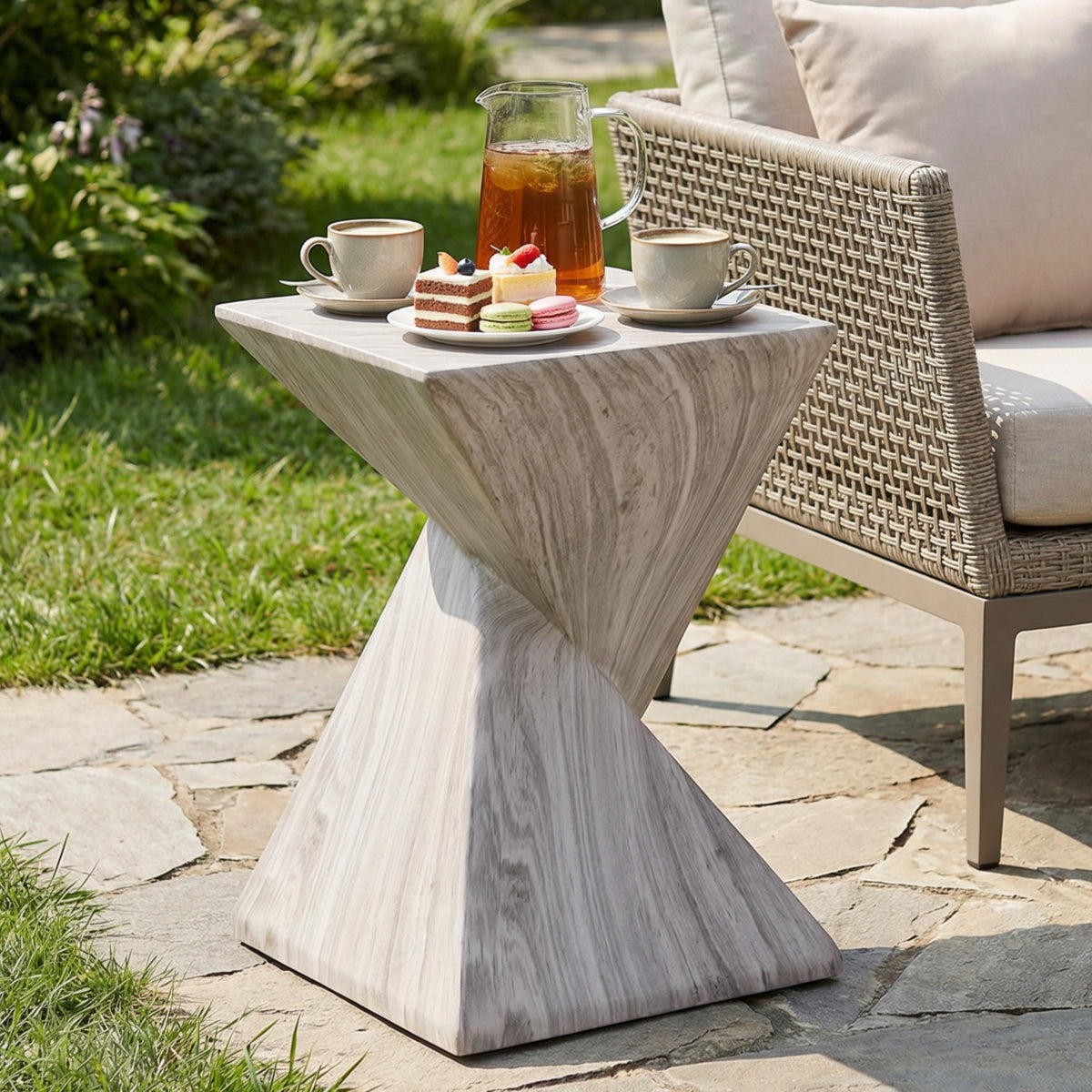 Gray Outdoor Side Table, Fluted